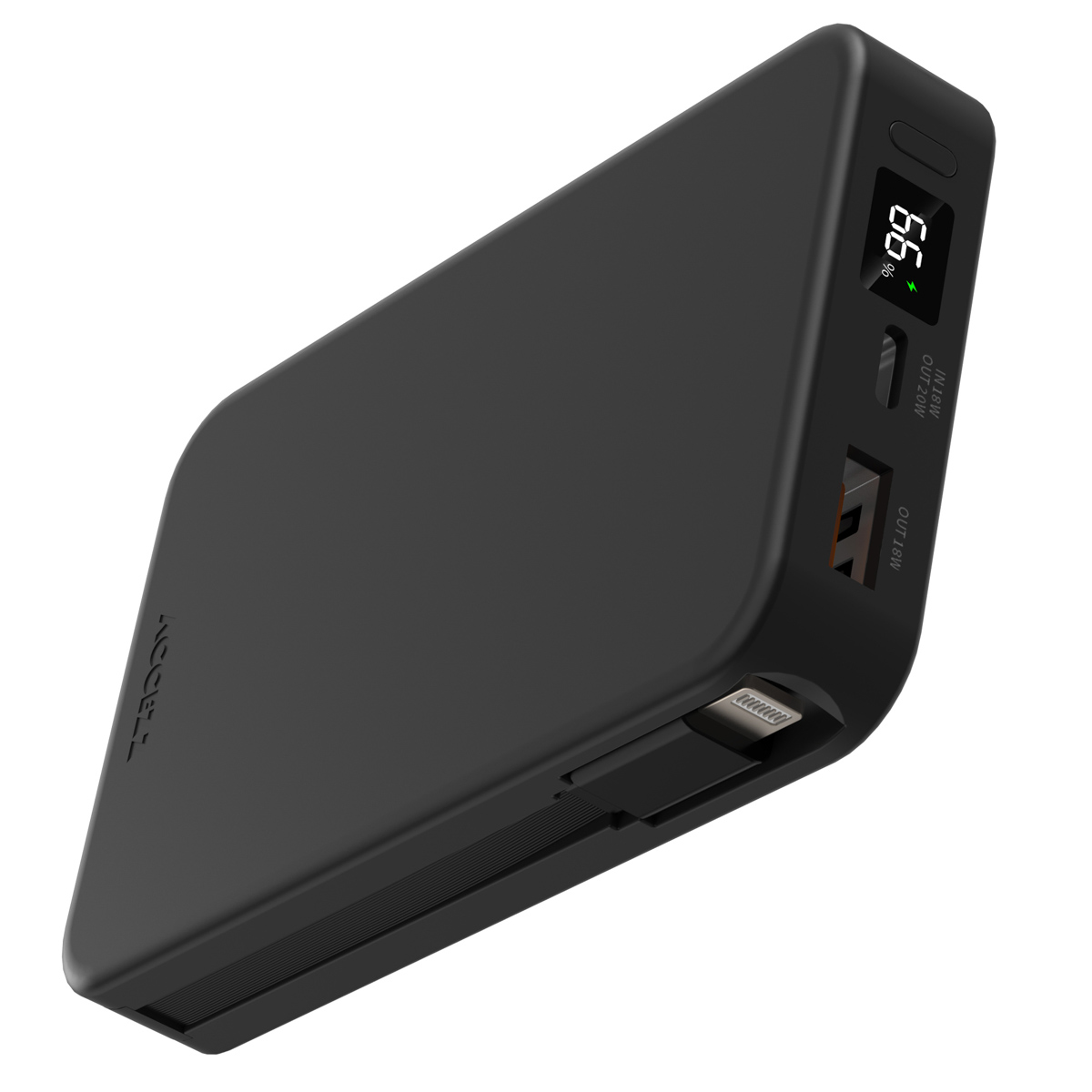 Accezz Powerbank 10.000 mAh mit integrierten Kabeln – Schwarz