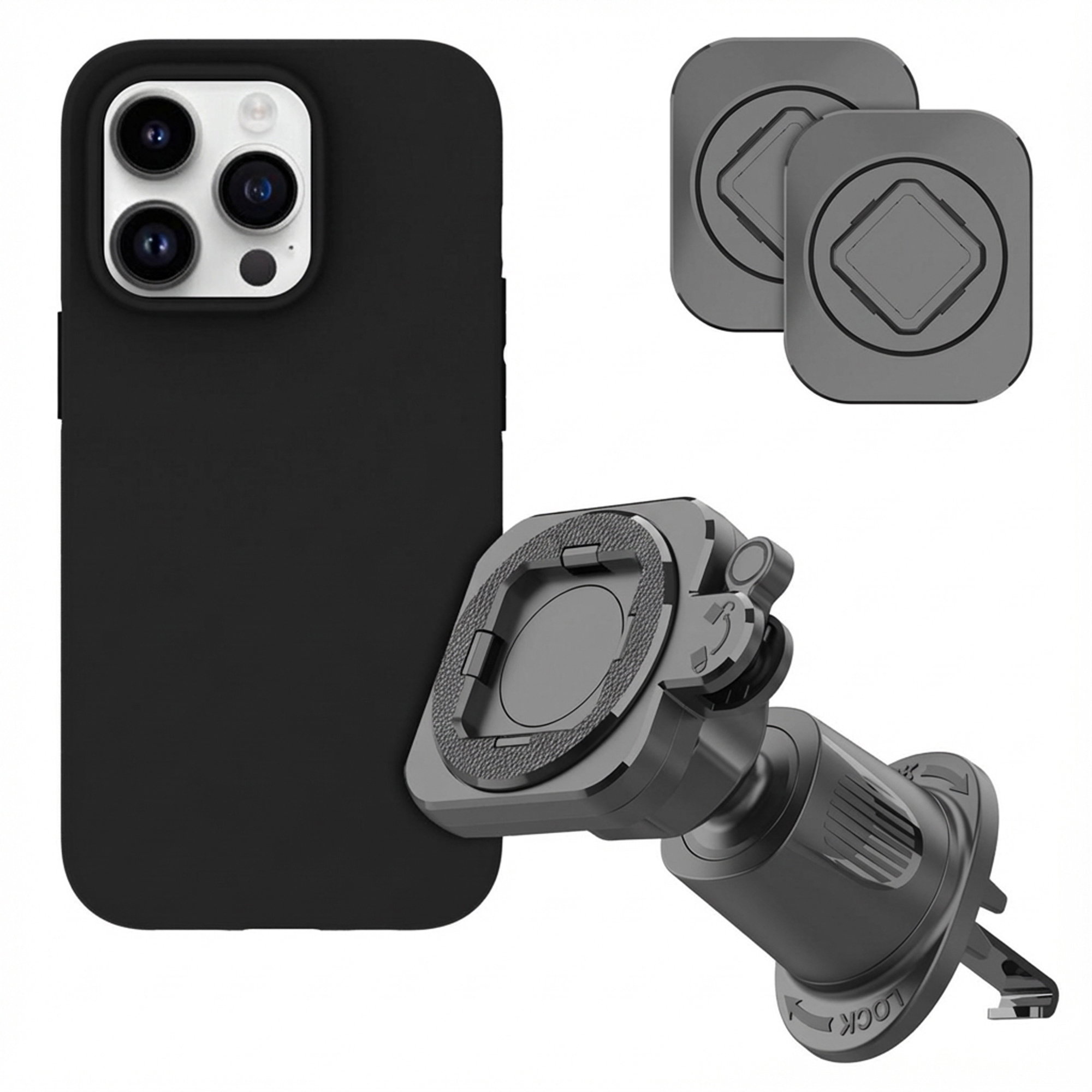 Accezz EasyLock Handyhalterung Auto - Inklusive Hülle für das Apple iPhone 15 Pro - Lüftungsgitter - 360 Grad drehbar - Schwarz