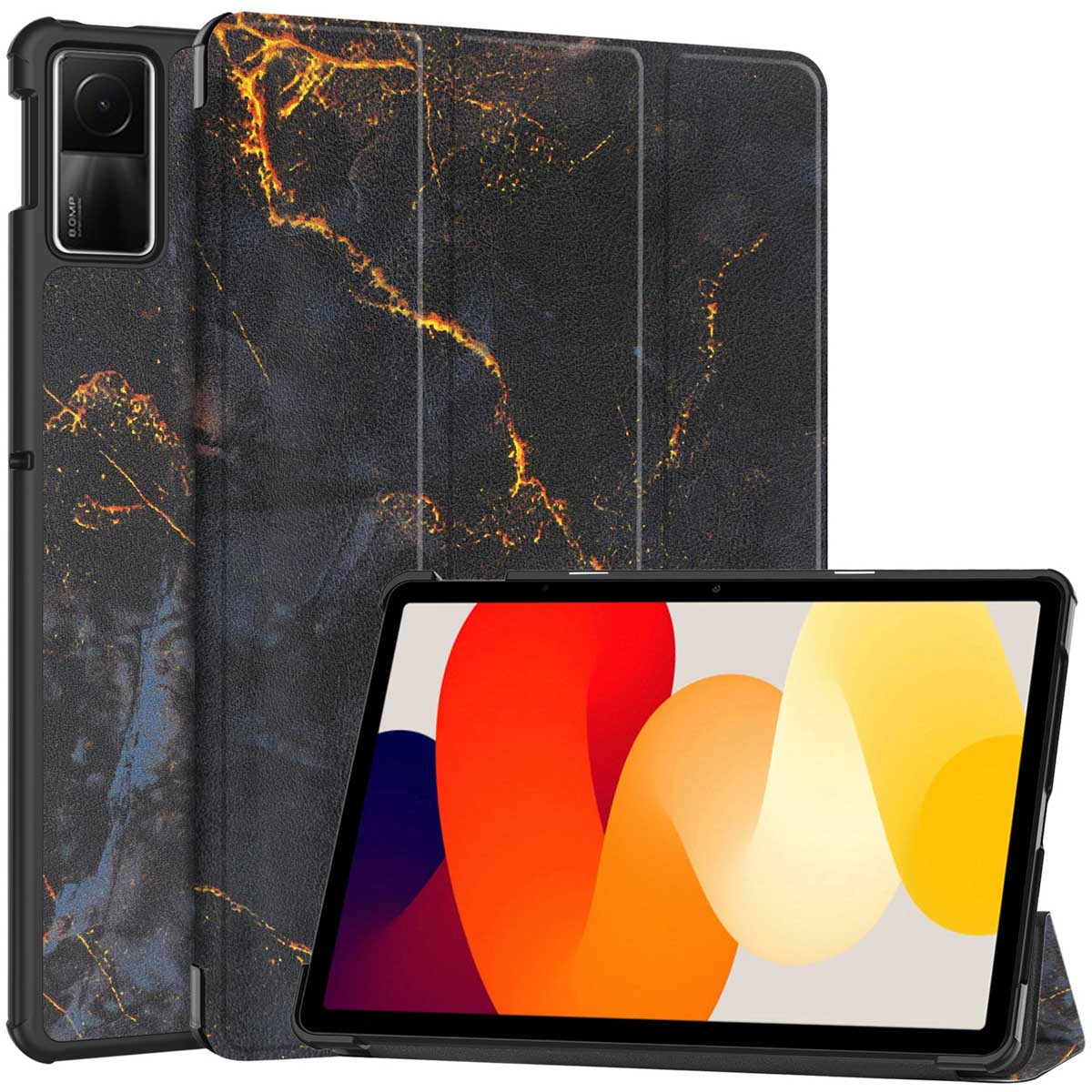 imoshion Design Trifold Klaphülle für das Xiaomi Redmi Pad SE - Black Marble