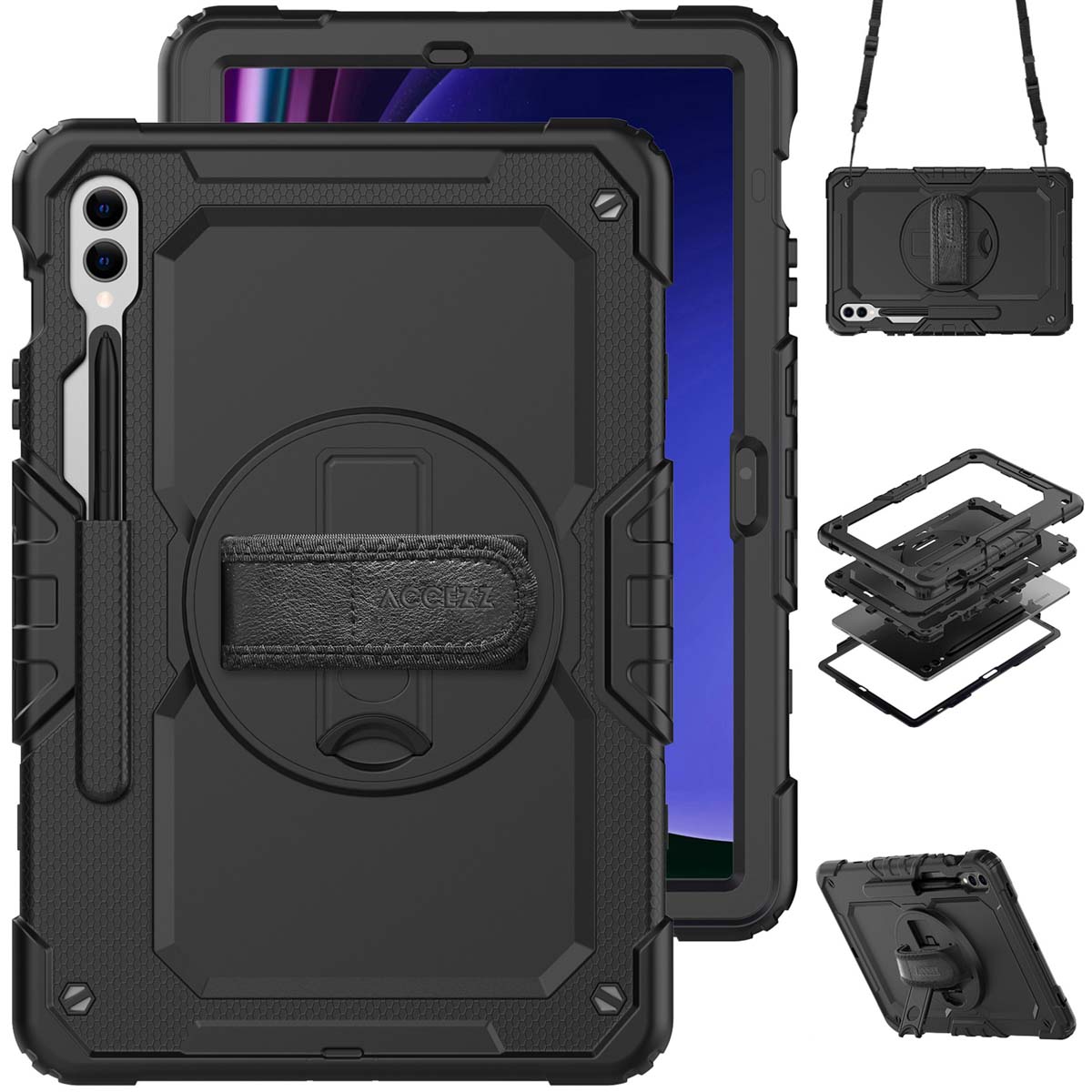 Accezz Robustes Back Cover mit Schultergurt für das Samsung Galaxy Tab S10 Plus / Tab S9 FE Plus / Tab S9 Plus - Schwarz