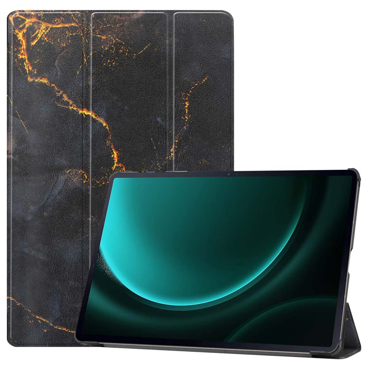 imoshion Design Trifold Klaphülle für das Samsung Galaxy Tab S10 Plus / Tab S9 FE Plus / Tab S9 Plus - Black Marble