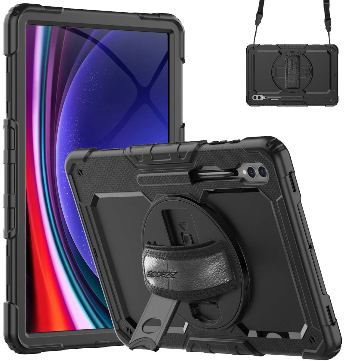 Accezz Robustes Back Cover mit Schultergurt für das Samsung Galaxy Tab S10 Ultra / Tab S9 Ultra - Schwarz
