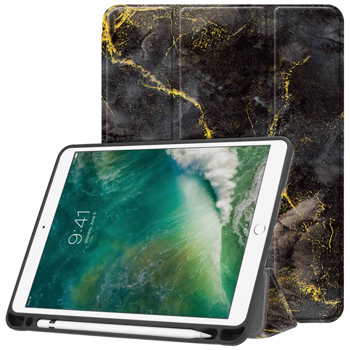 imoshion Design Trifold Klaphülle für das Apple iPad 6 (2018) 9.7 Zoll / iPad 5 (2017) 9.7 Zoll / Air 2 (2014)/Air 1 (2013) - Black Marble