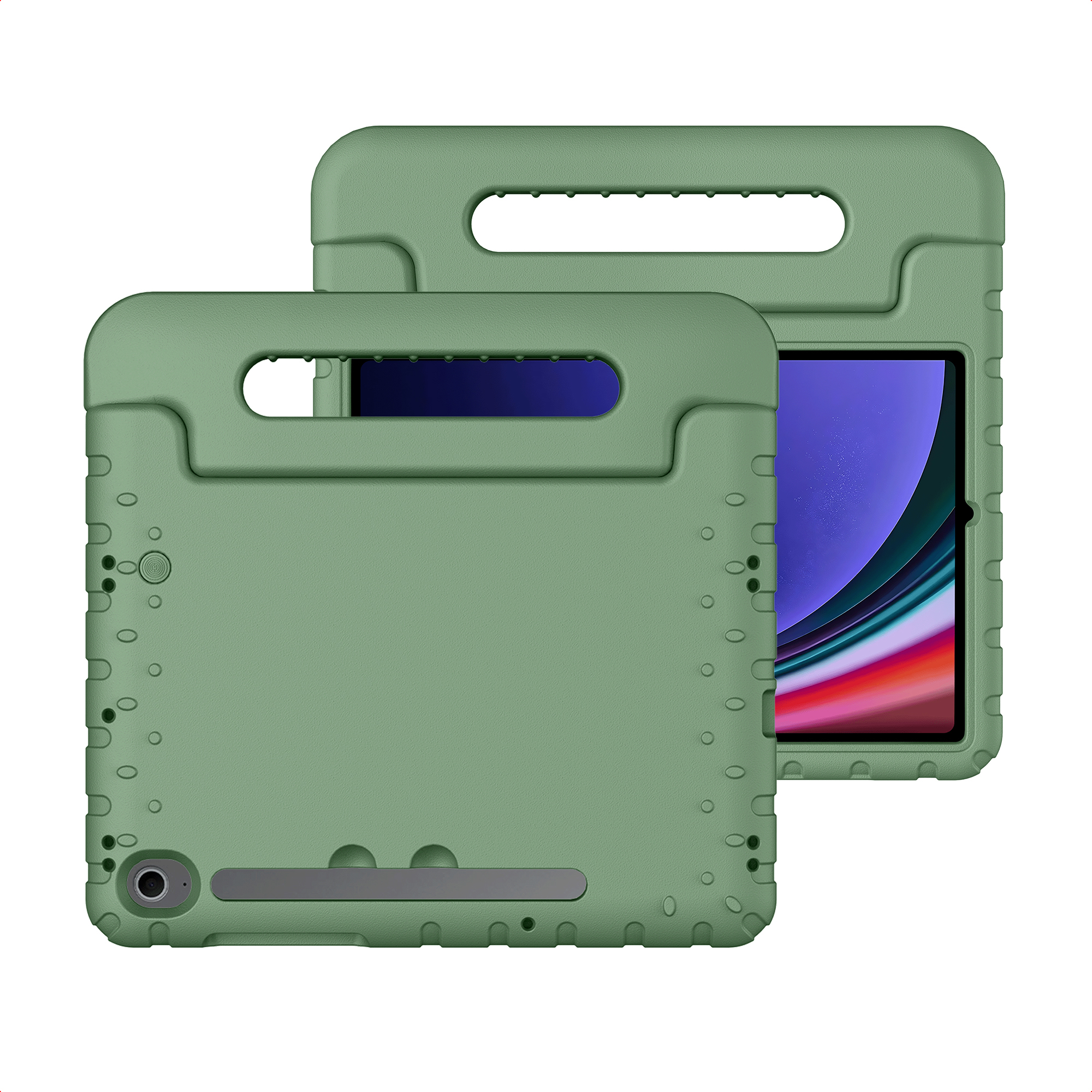 imoshion Schutzhülle mit Handgriff kindersicher für das Samsung Galaxy Tab S11 / S9 11.0 Zoll / S10 Lite / S10 FE / S9 FE 10.9 Zoll - Olive Green