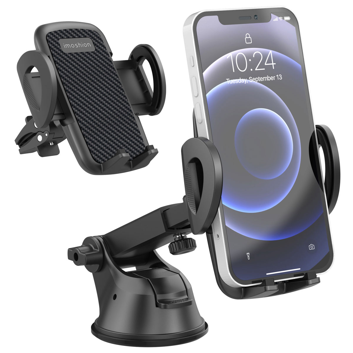 imoshion 3-in-1 Handyhalterung Auto - 360° drehbar - Universell - Armaturenbrett / Windschutzscheibe / Lüftungsgitter - Schwarz