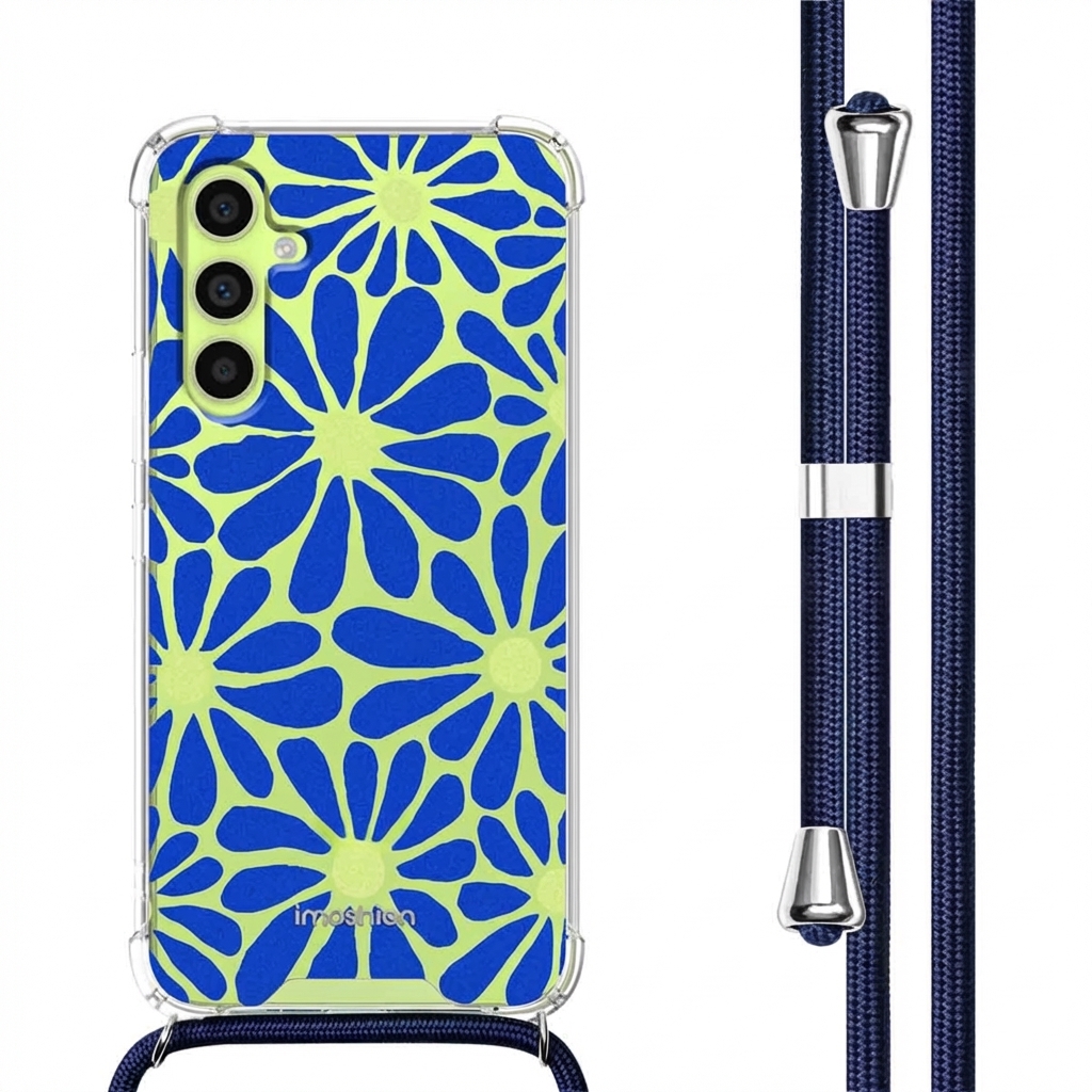imoshion Design Hülle mit Band für das Samsung Galaxy A34 (5G) - Cobalt Blue Flowers Connect