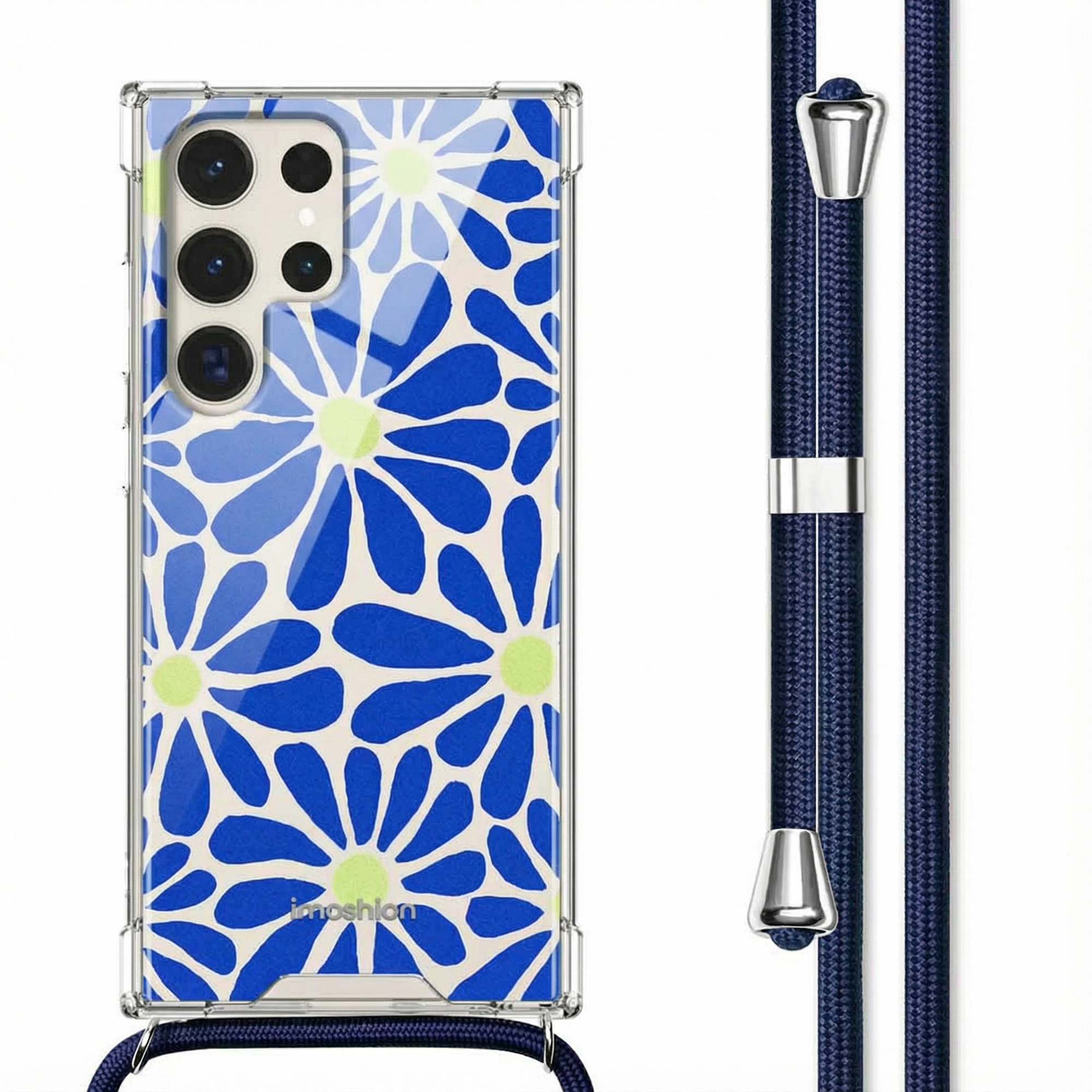 imoshion Design Hülle mit Band für das Samsung Galaxy S23 Ultra - Cobalt Blue Flowers Connect
