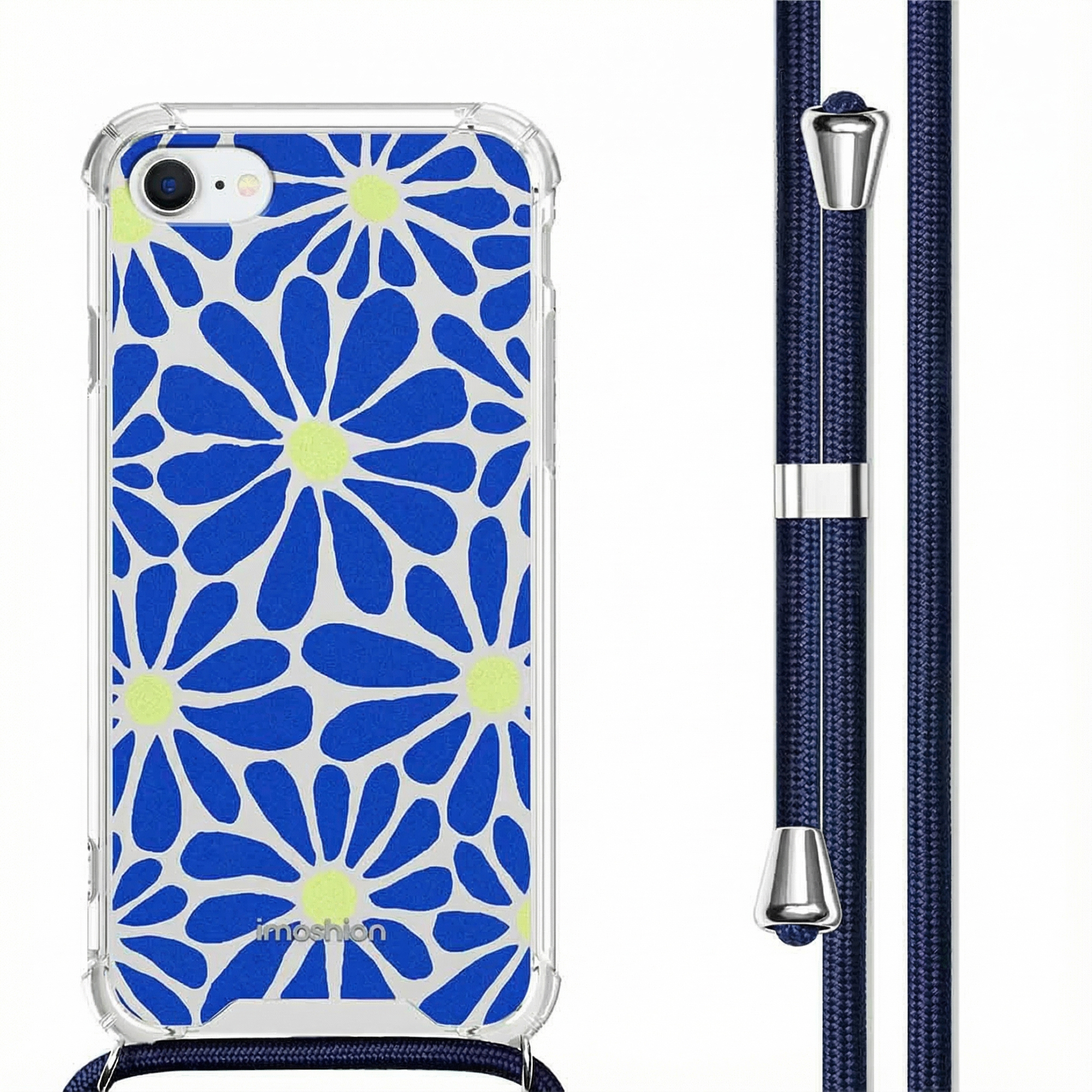 imoshion Design Hülle mit Band für das Apple iPhone SE (2022 / 2020) / 8 / 7 - Cobalt Blue Flowers Connect