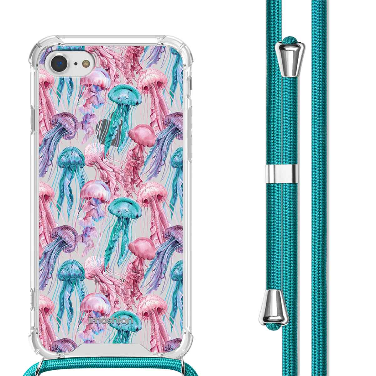imoshion Design Hülle mit Band für das Apple iPhone SE (2022 / 2020) / 8 / 7 - Jellyfish Watercolor