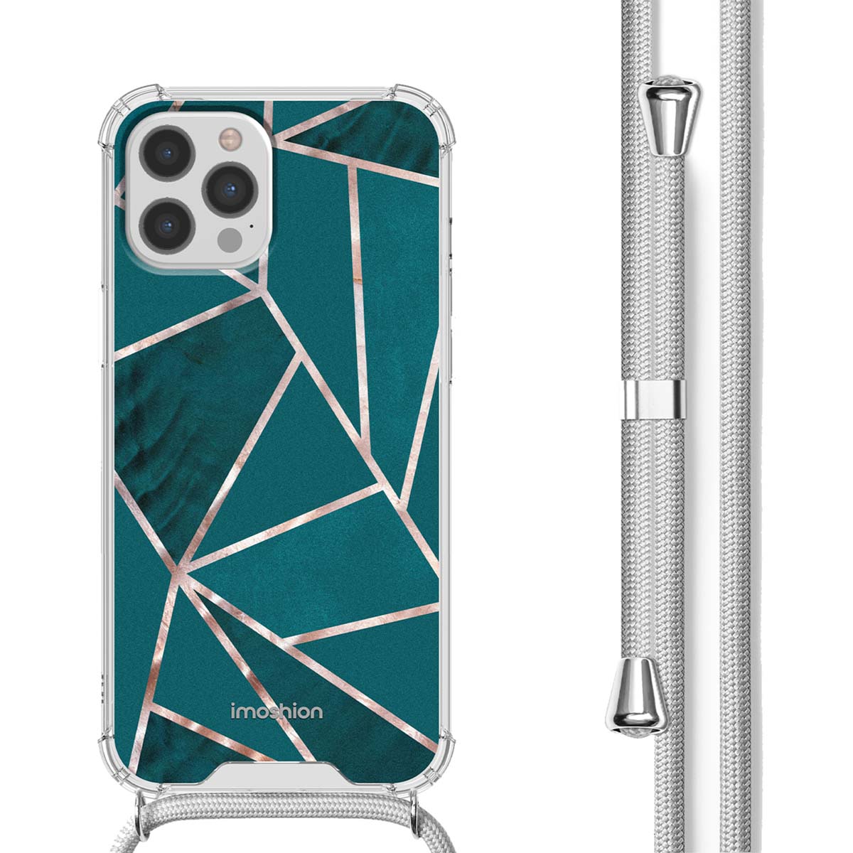 imoshion Design Hülle mit Band für das Apple iPhone 12 (Pro) - Petrol Green Graphic