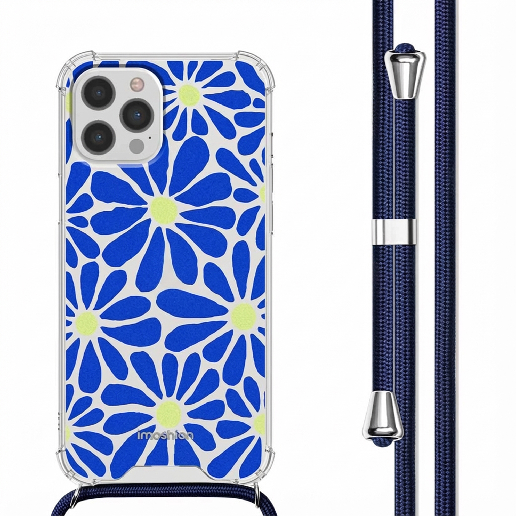 imoshion Design Hülle mit Band für das Apple iPhone 12 Pro Max - Cobalt Blue Flowers Connect