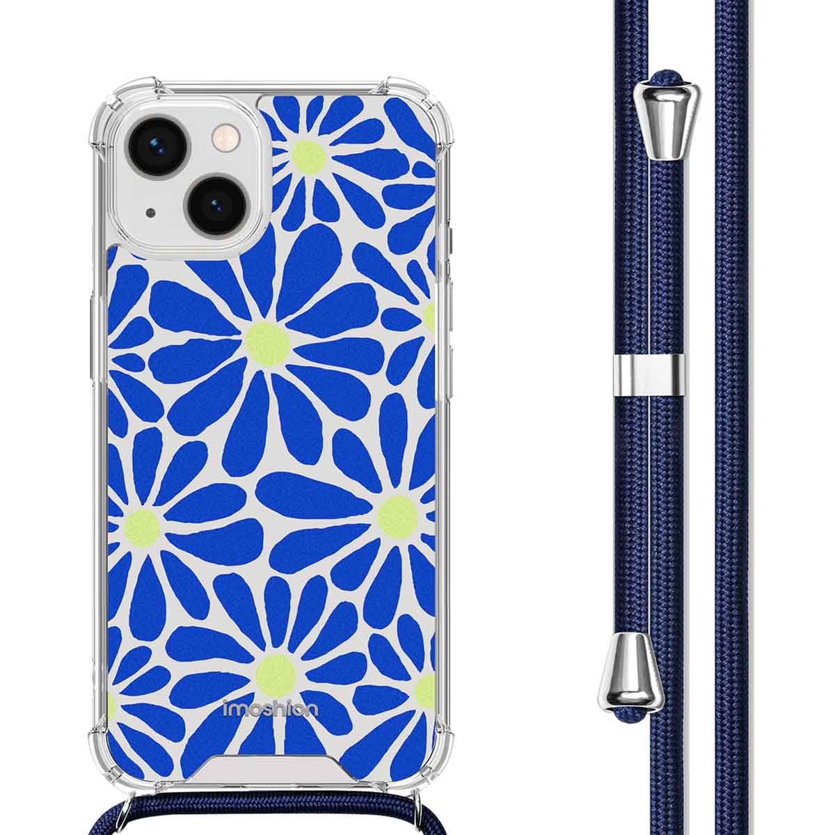 imoshion Design Hülle mit Band für das Apple iPhone 13 - Cobalt Blue Flowers Connect