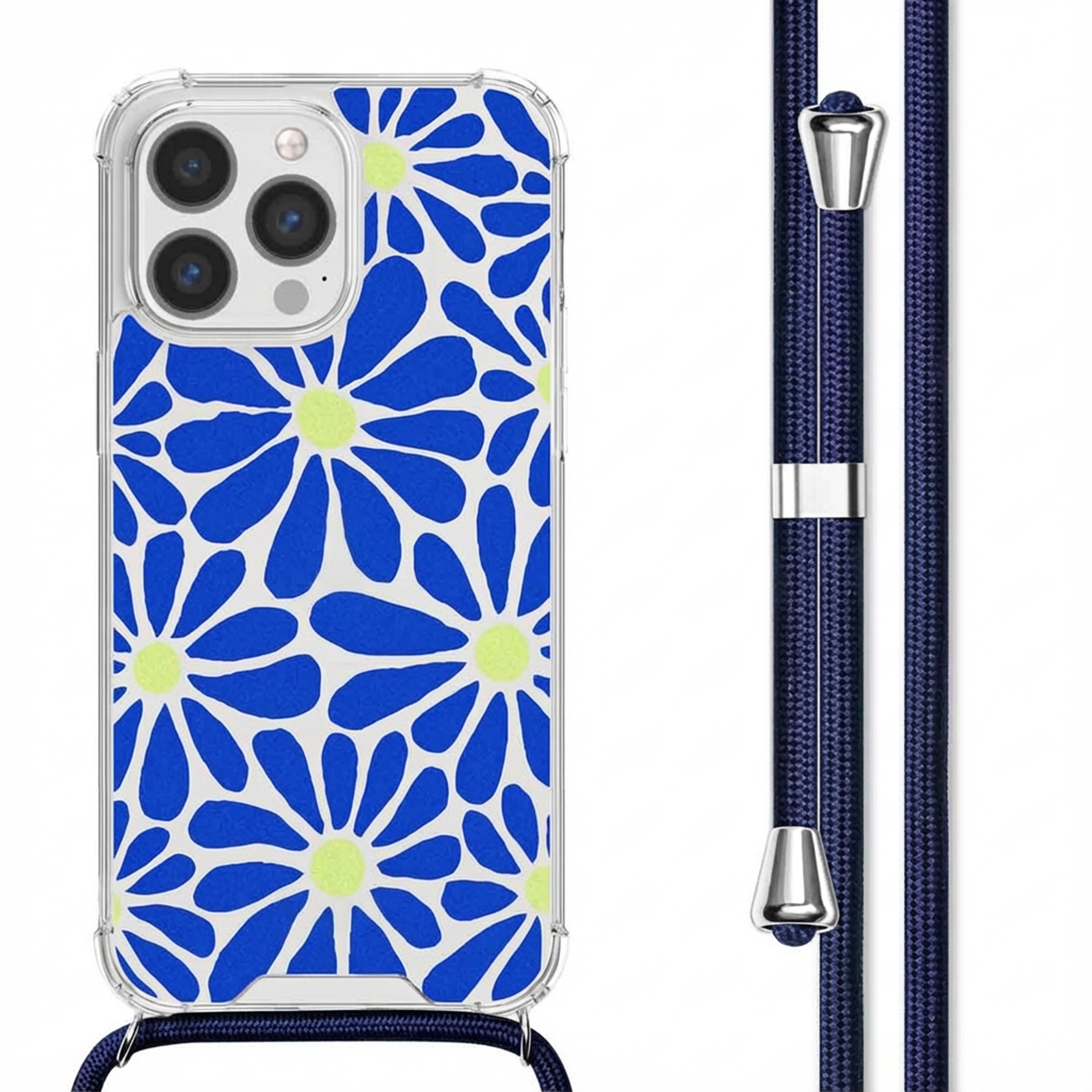 imoshion Design Hülle mit Band für das Apple iPhone 13 Pro Max - Cobalt Blue Flowers Connect