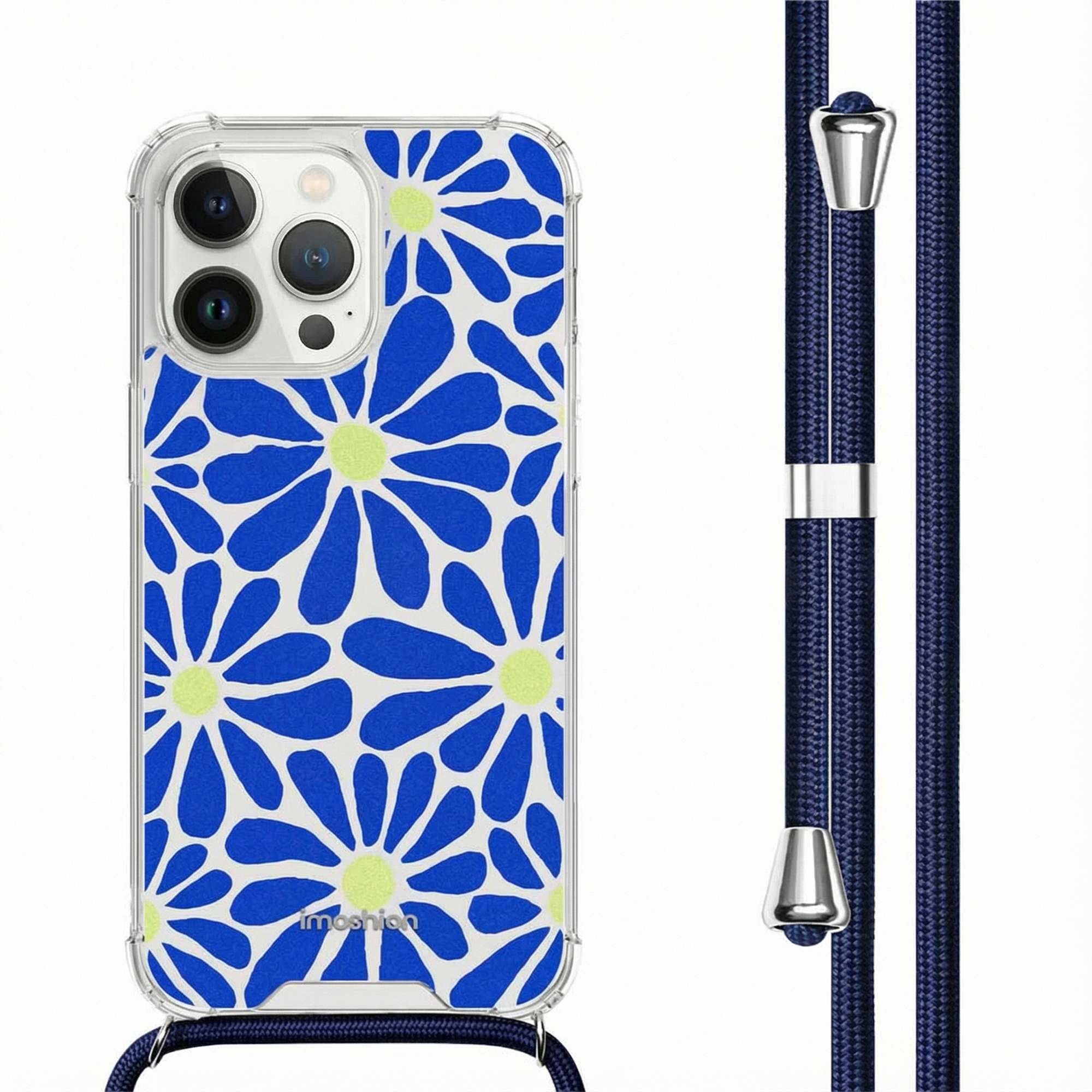 imoshion Design Hülle mit Band für das Apple iPhone 14 Pro - Cobalt Blue Flowers Connect