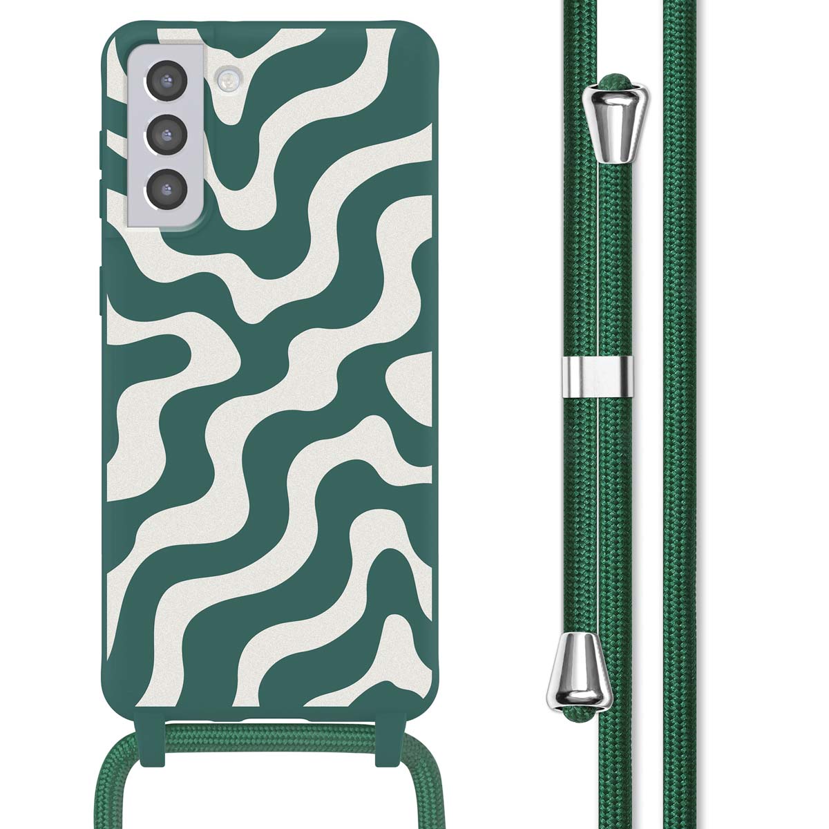 imoshion SilikonHülle design mit Band für das Samsung Galaxy S21 Plus - Petrol Green Groovy