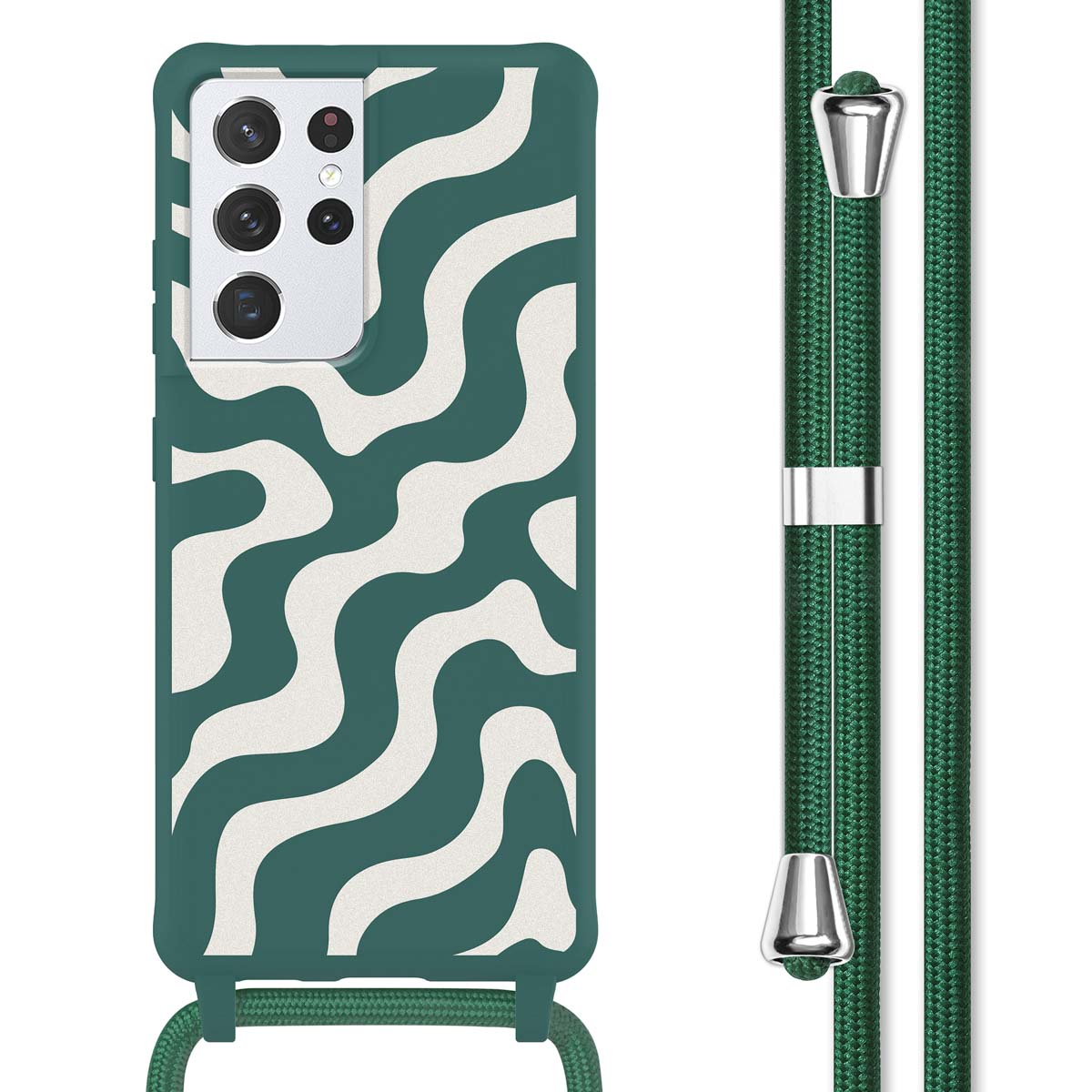 imoshion SilikonHülle design mit Band für das Samsung Galaxy S21 Ultra - Petrol Green Groovy