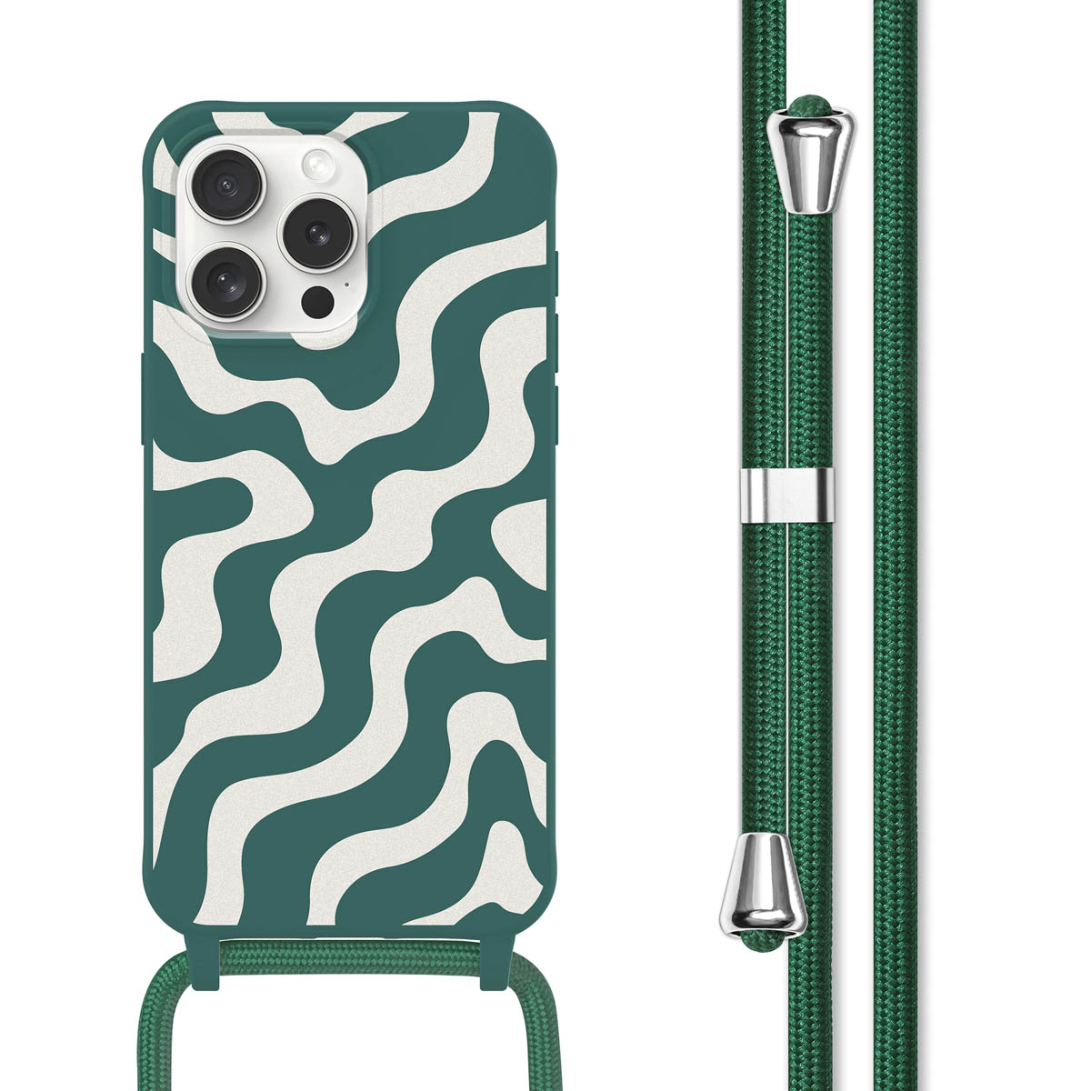 imoshion SilikonHülle design mit Band für das Apple iPhone 15 Pro - Petrol Green Groovy
