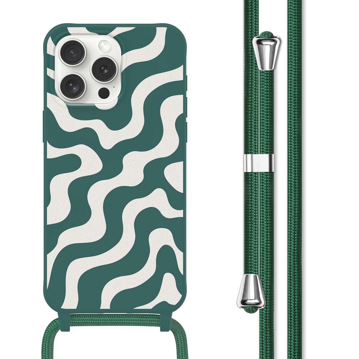 imoshion SilikonHülle design mit Band für das Apple iPhone 15 Pro Max - Petrol Green Groovy