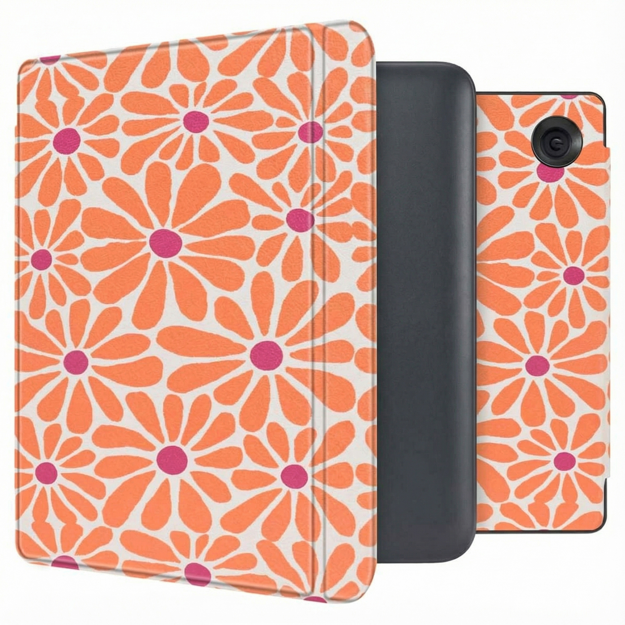 imoshion Design Slim Hard Case Sleepcover mit Stand für das Kobo Libra Colour - Orange Flowers Connect