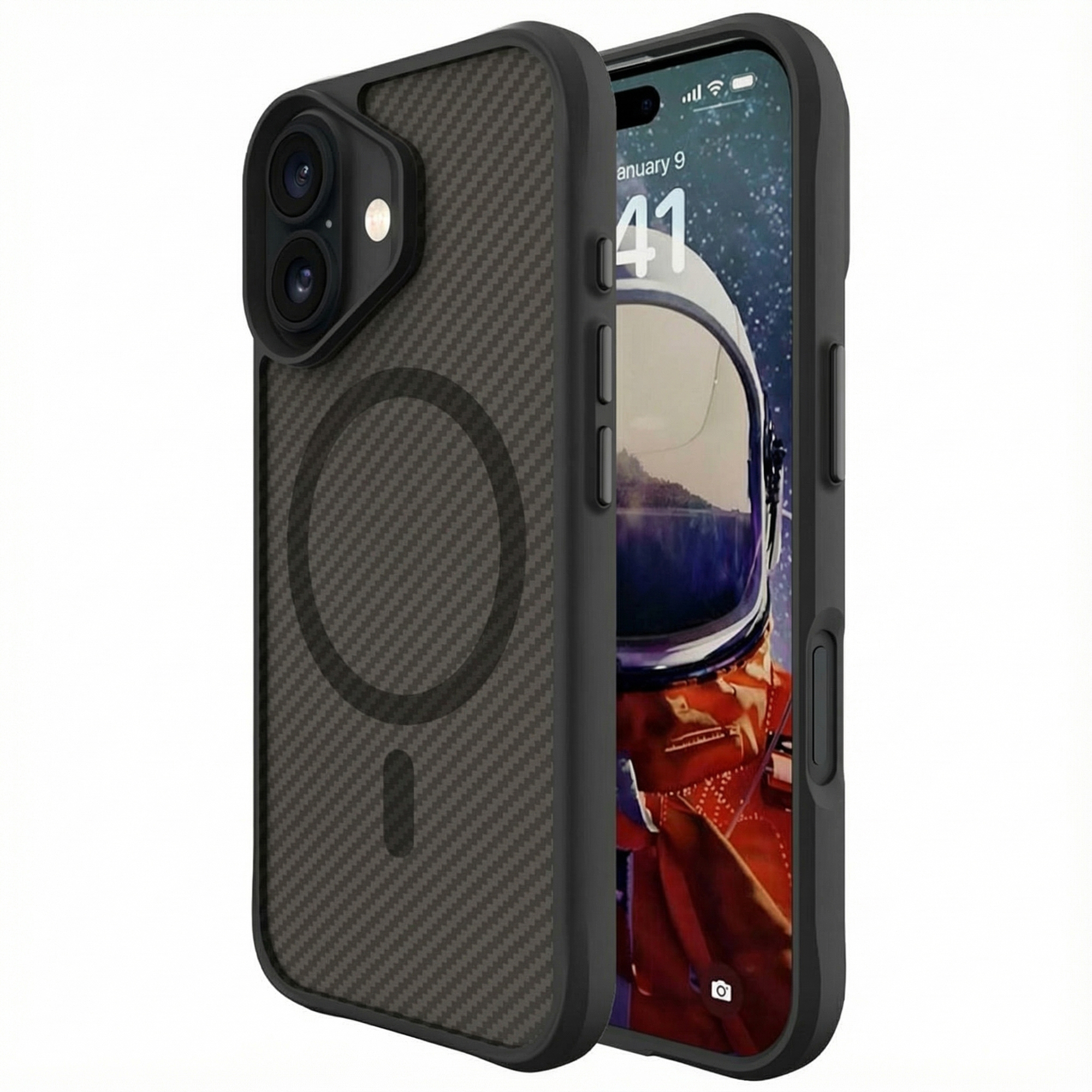 imoshion Rugged Hybrid Carbon Case mit MagSafe für das Apple iPhone 16 - Schwarz