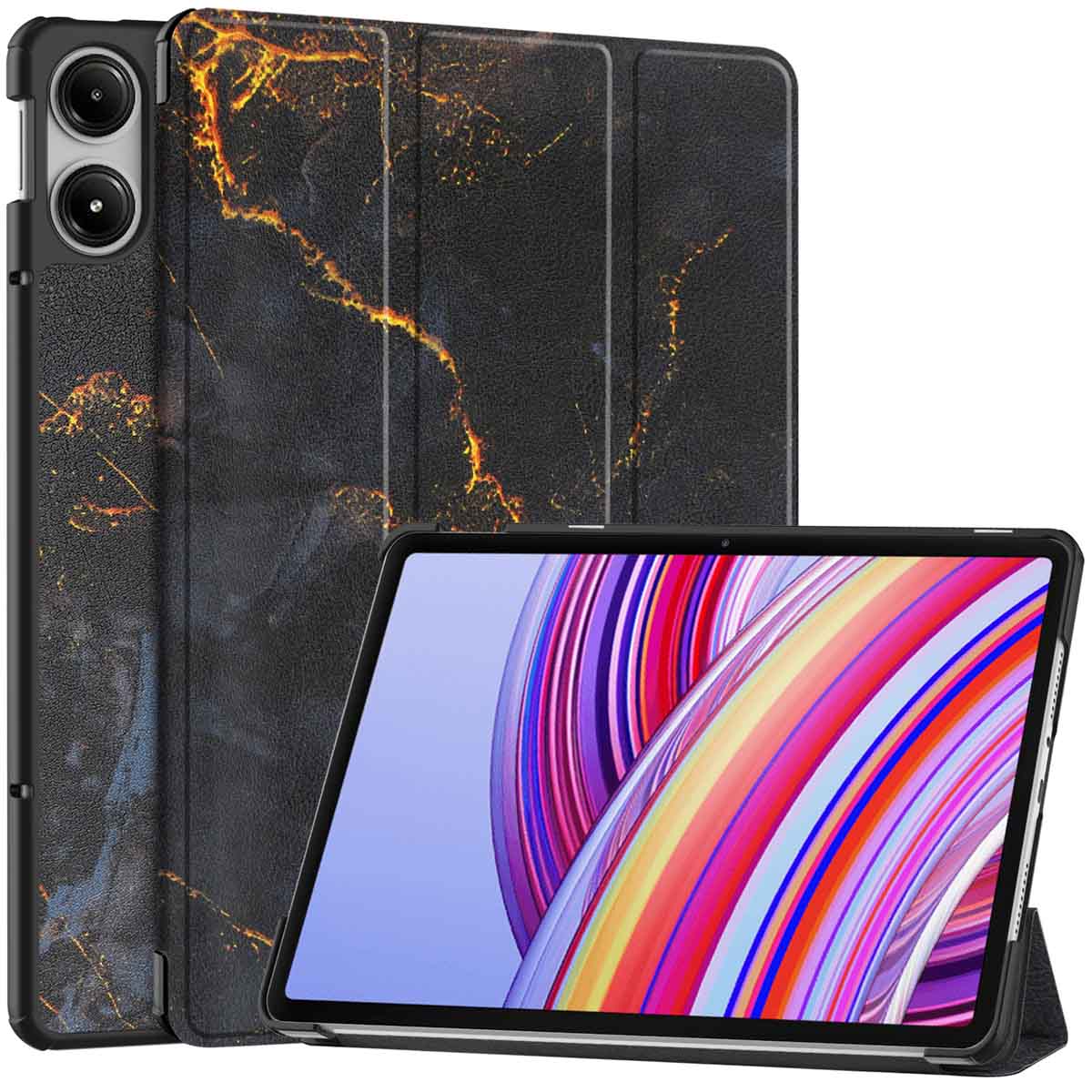 imoshion Design Trifold Klaphülle für das Xiaomi Redmi Pad Pro / POCO Pad - Black Marble