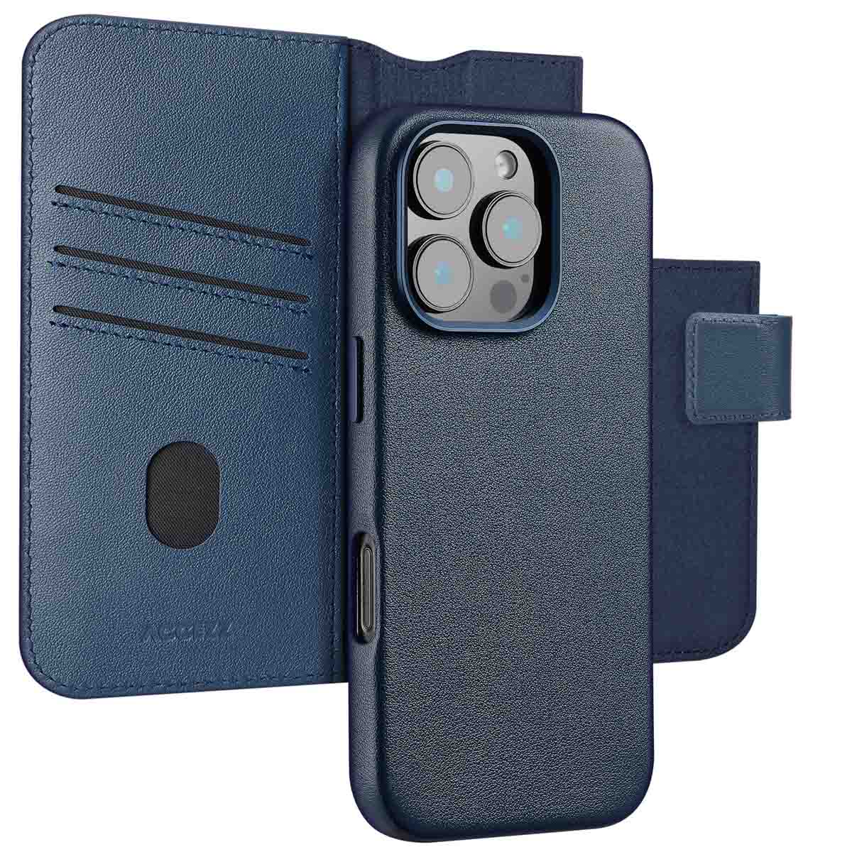 Accezz 2-in-1 Klapphülle aus Leder mit MagSafe für das Apple iPhone 16 Pro - Nightfall Blue