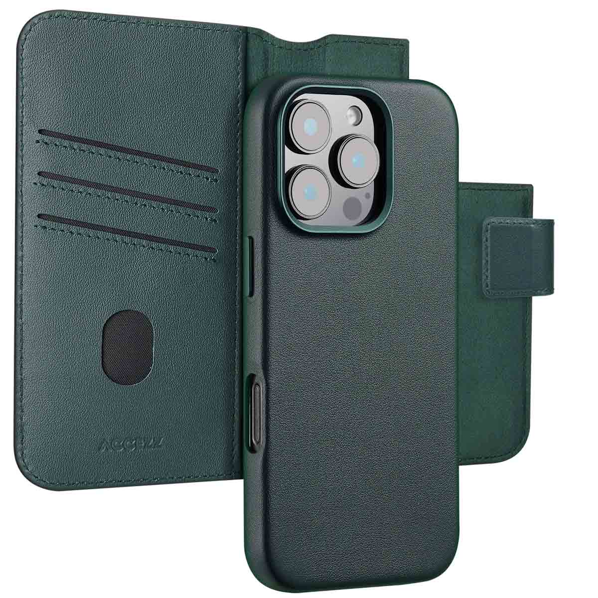 Accezz 2-in-1 Klapphülle aus Leder mit MagSafe für das Apple iPhone 16 Pro - Cedar Green