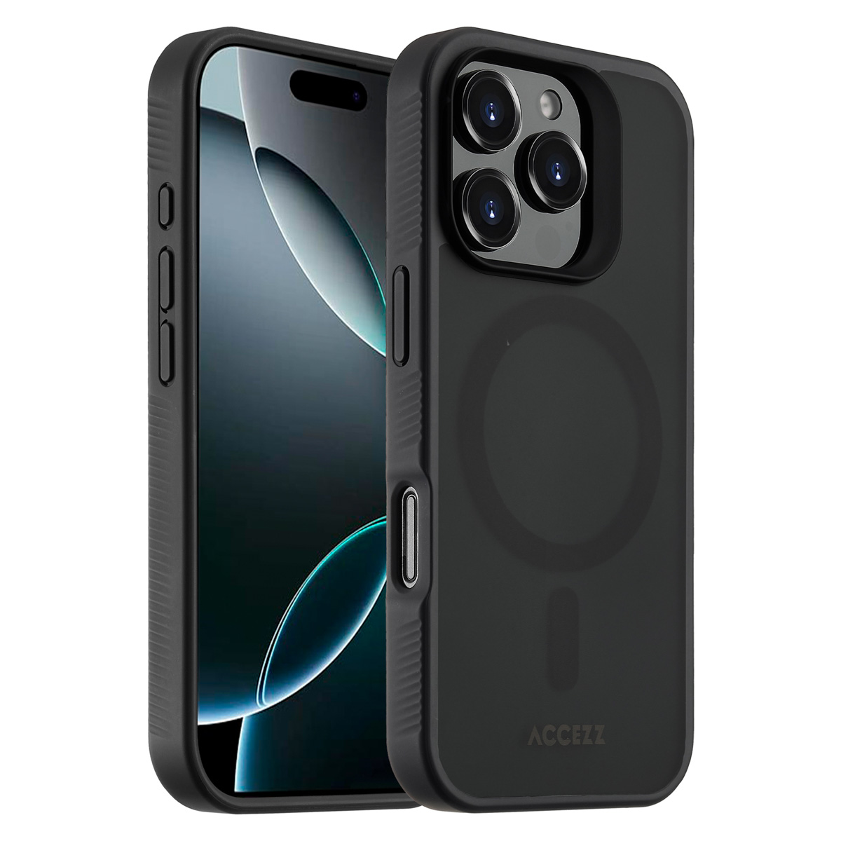 Accezz Rugged Frosted Back Cover mit MagSafe für das Apple iPhone 16 Pro - Schwarz