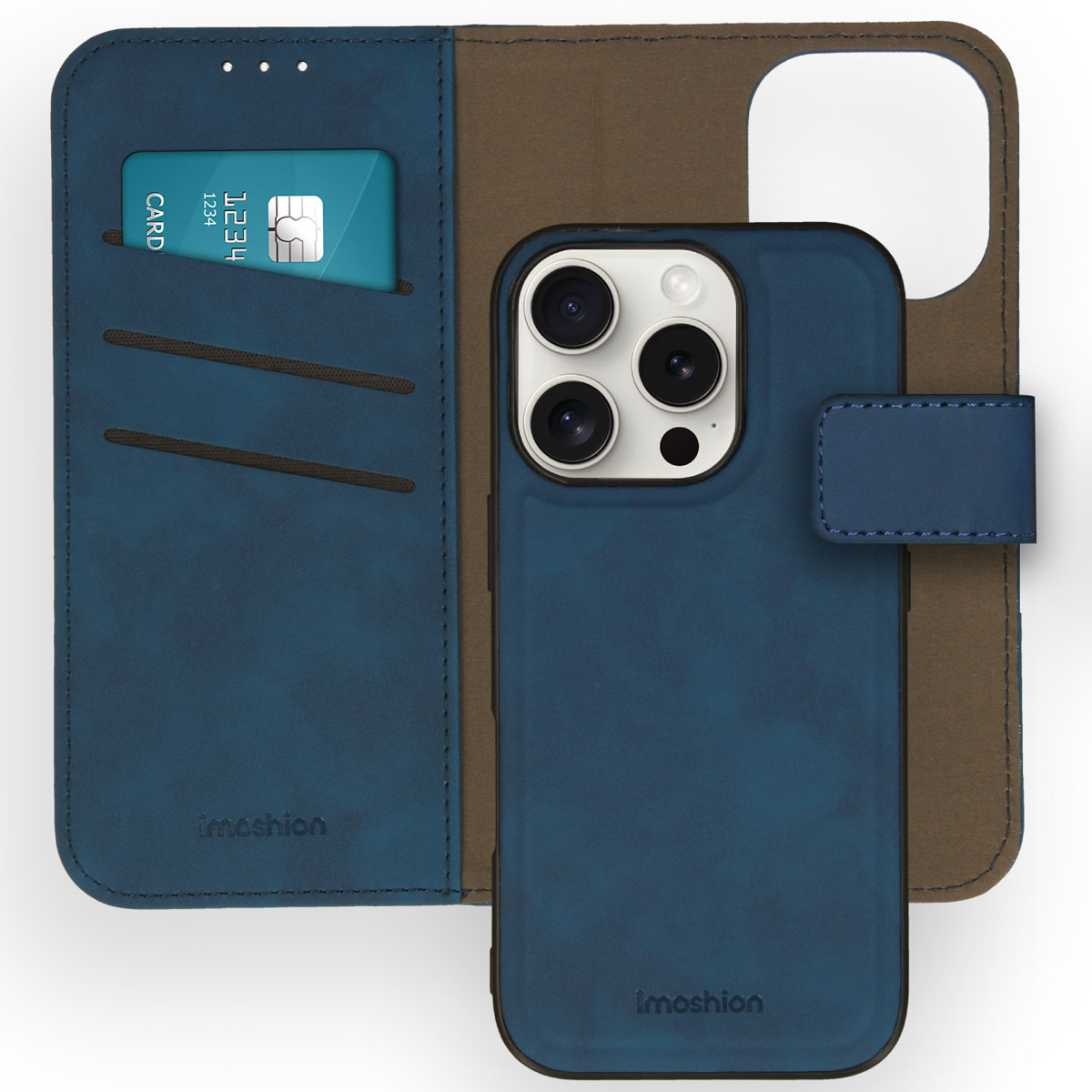 imoshion Entfernbare 2-1 Luxus Klapphülle für das Apple iPhone 16 Pro - Blau