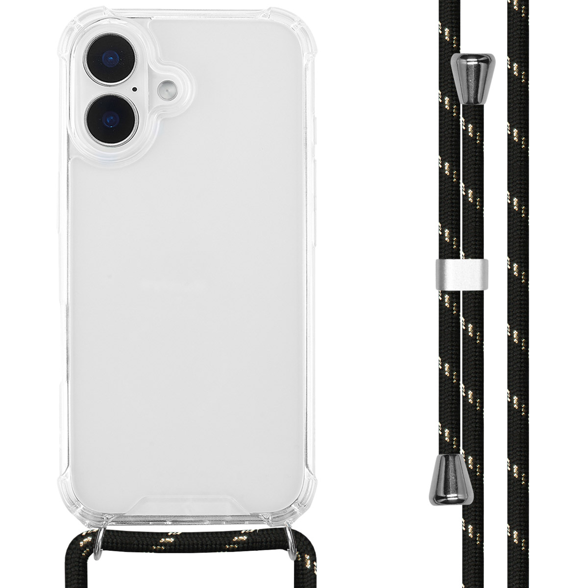 imoshion Transparentes Backcover mit Band für das Apple iPhone 16 - Schwarz / Gold