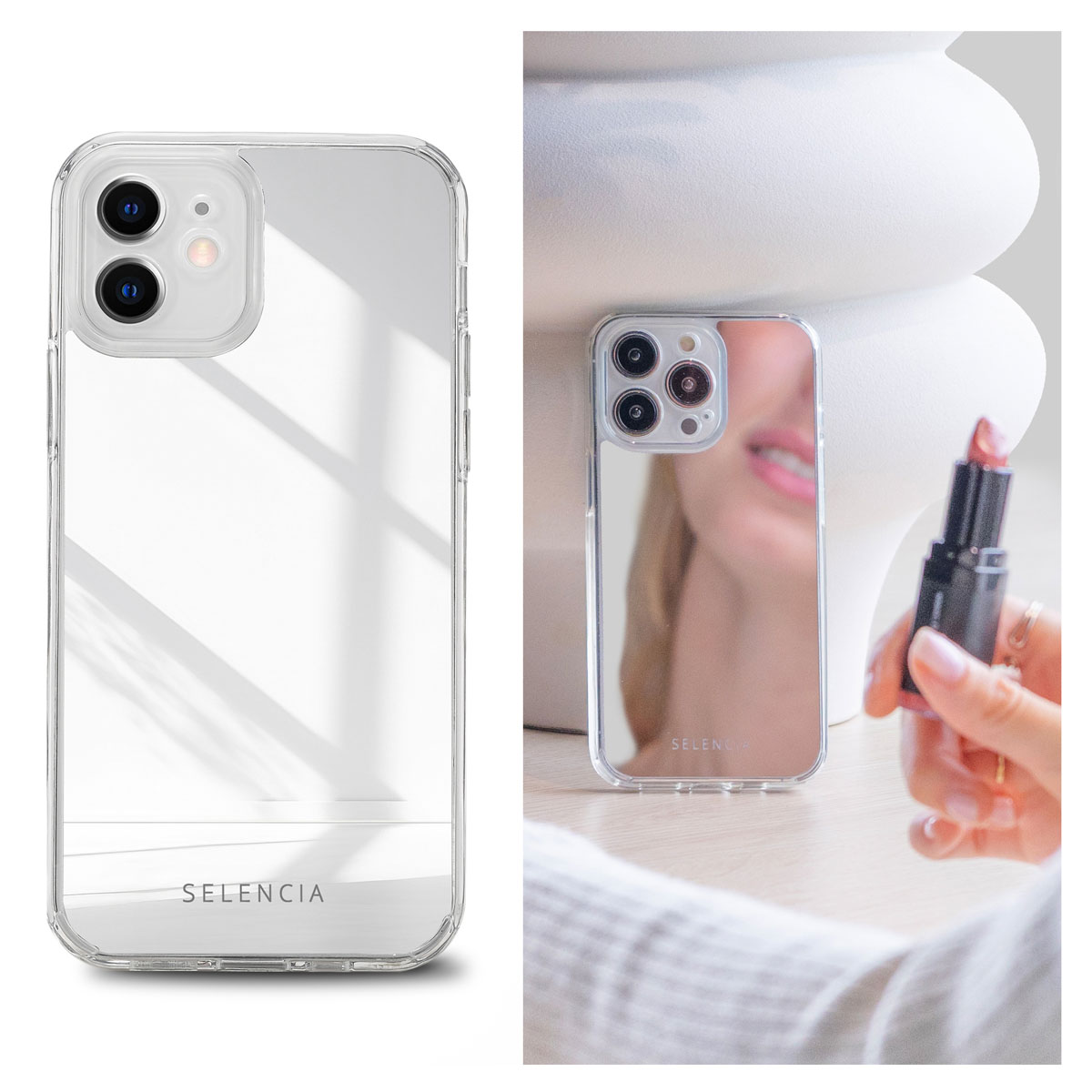 Selencia Mirror Back Cover für das Apple iPhone 12 (Pro) - Silber