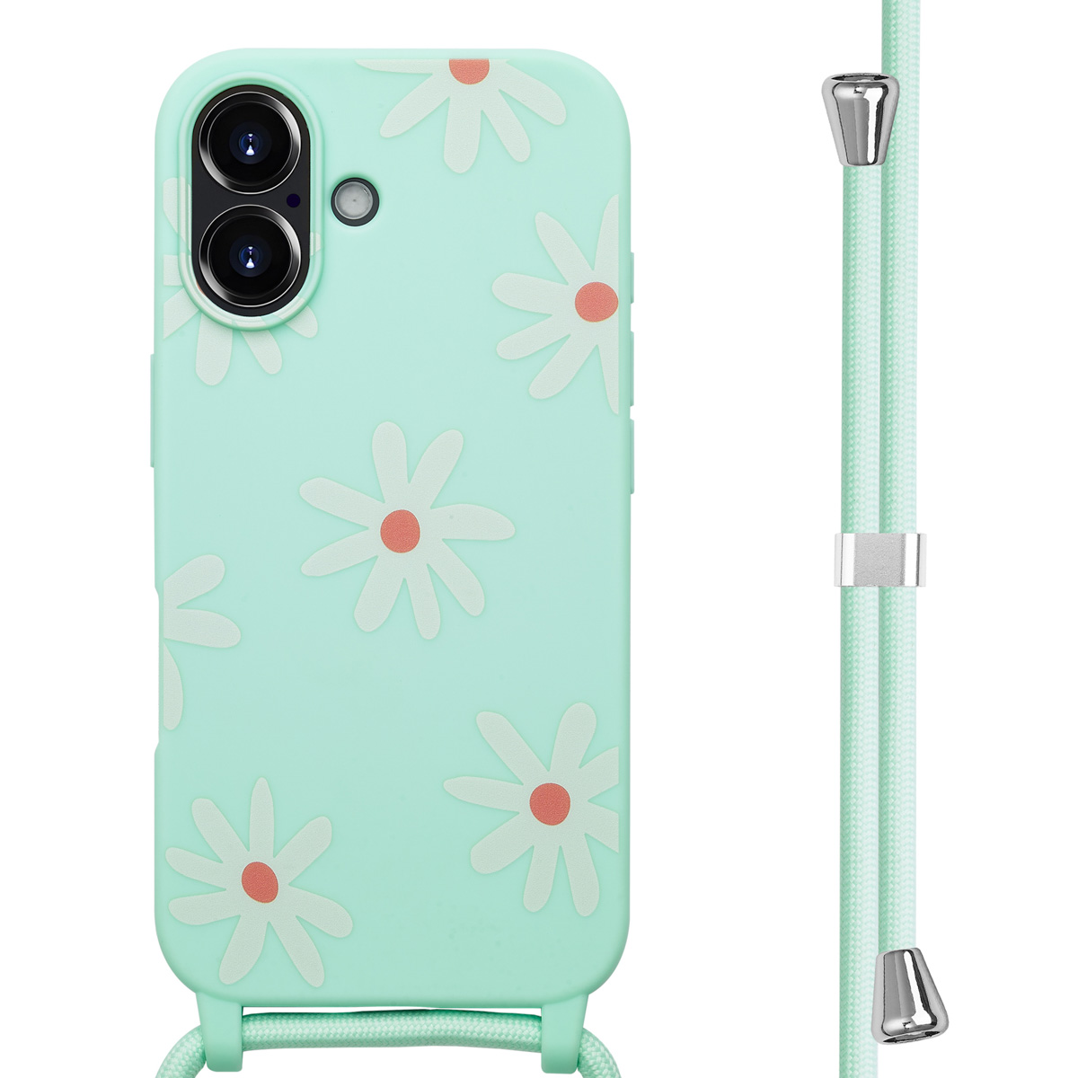 imoshion SilikonHülle design mit Band für das Apple iPhone 16 - Green Flower Distance