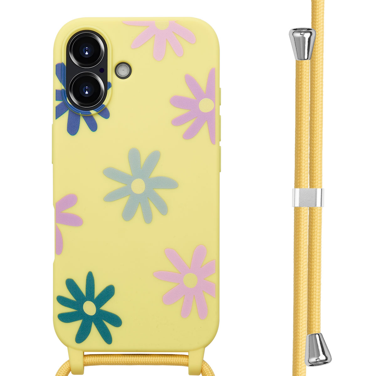 imoshion SilikonHülle design mit Band für das Apple iPhone 16 - Yellow Flower Distance