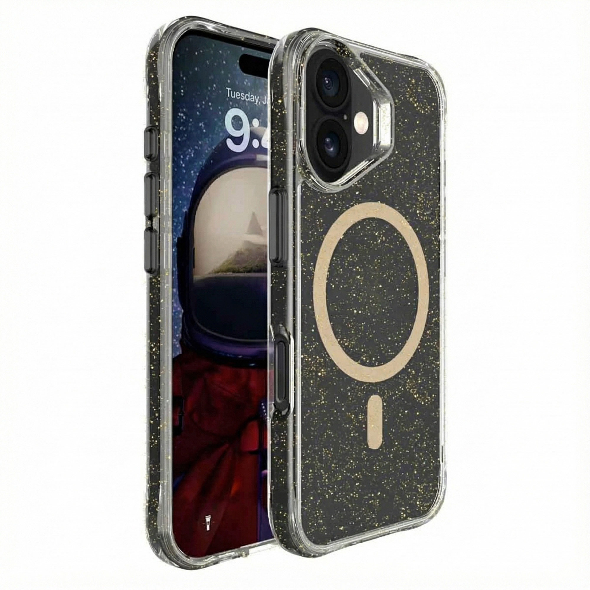 imoshion Klare Glitter Backcover mit MagSafe für das Apple iPhone 16 - Gold