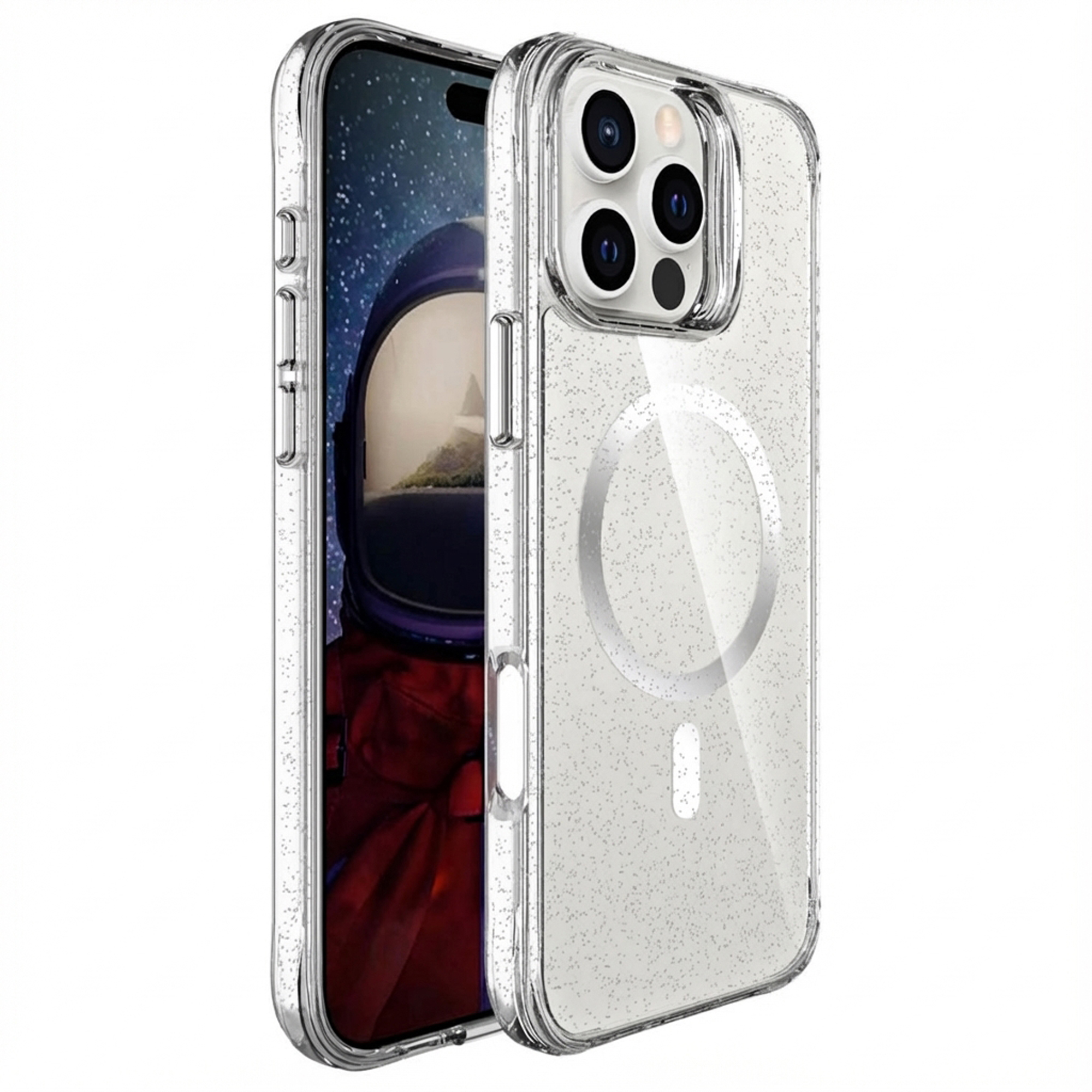 imoshion Klare Glitter Backcover mit MagSafe für das Apple iPhone 16 Pro Max - Silber