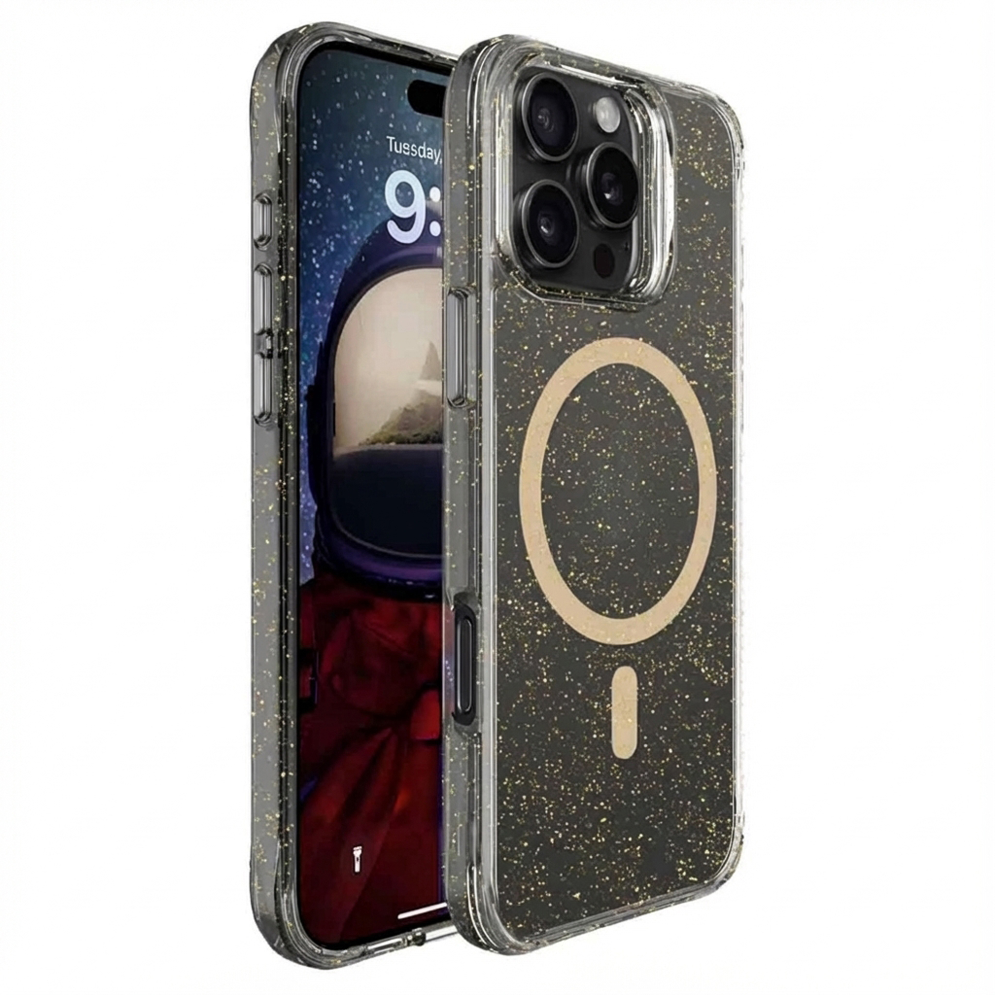 imoshion Klare Glitter Backcover mit MagSafe für das Apple iPhone 16 Pro Max - Gold