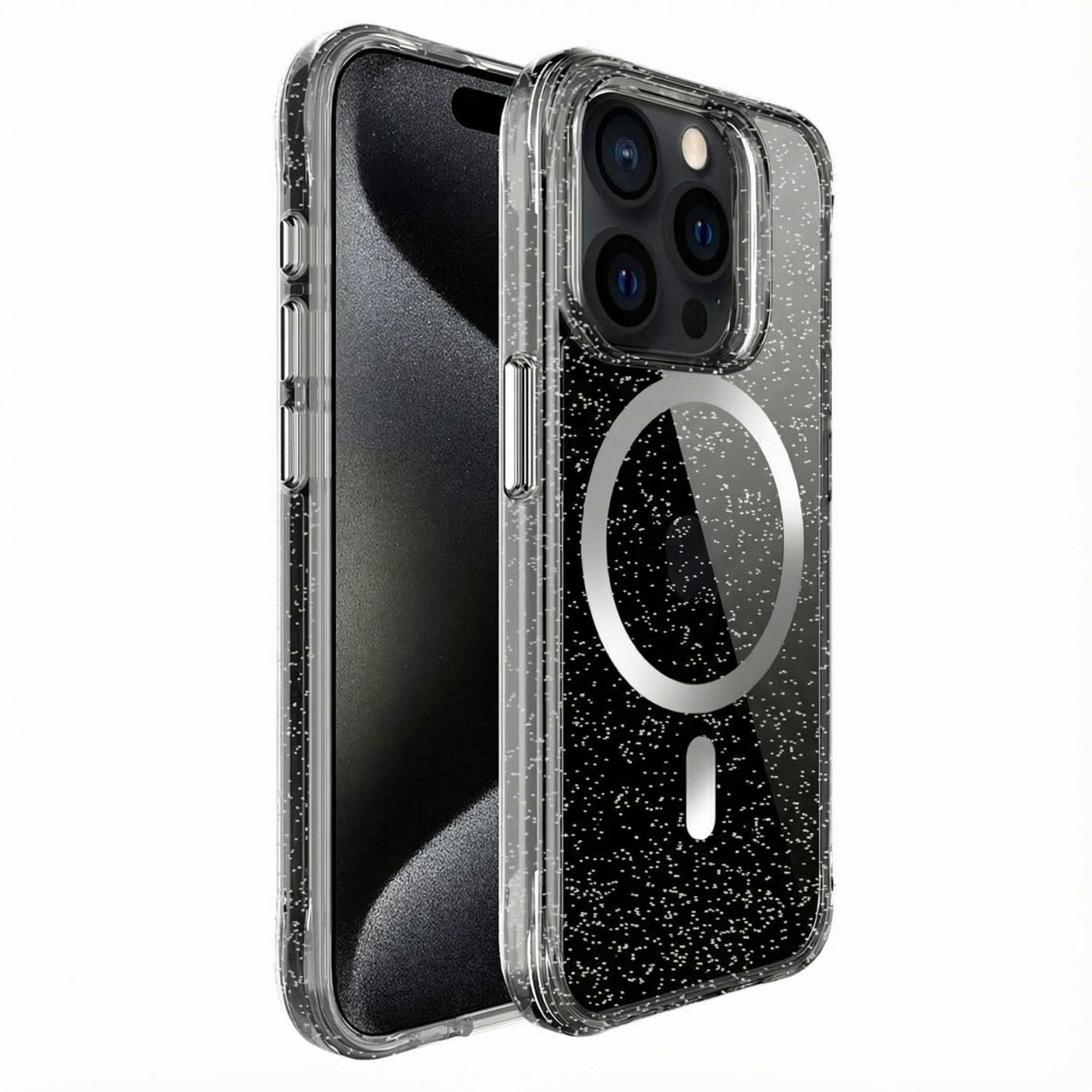 imoshion Klare Glitter Backcover mit MagSafe für das Apple iPhone 15 Pro Max - Silber