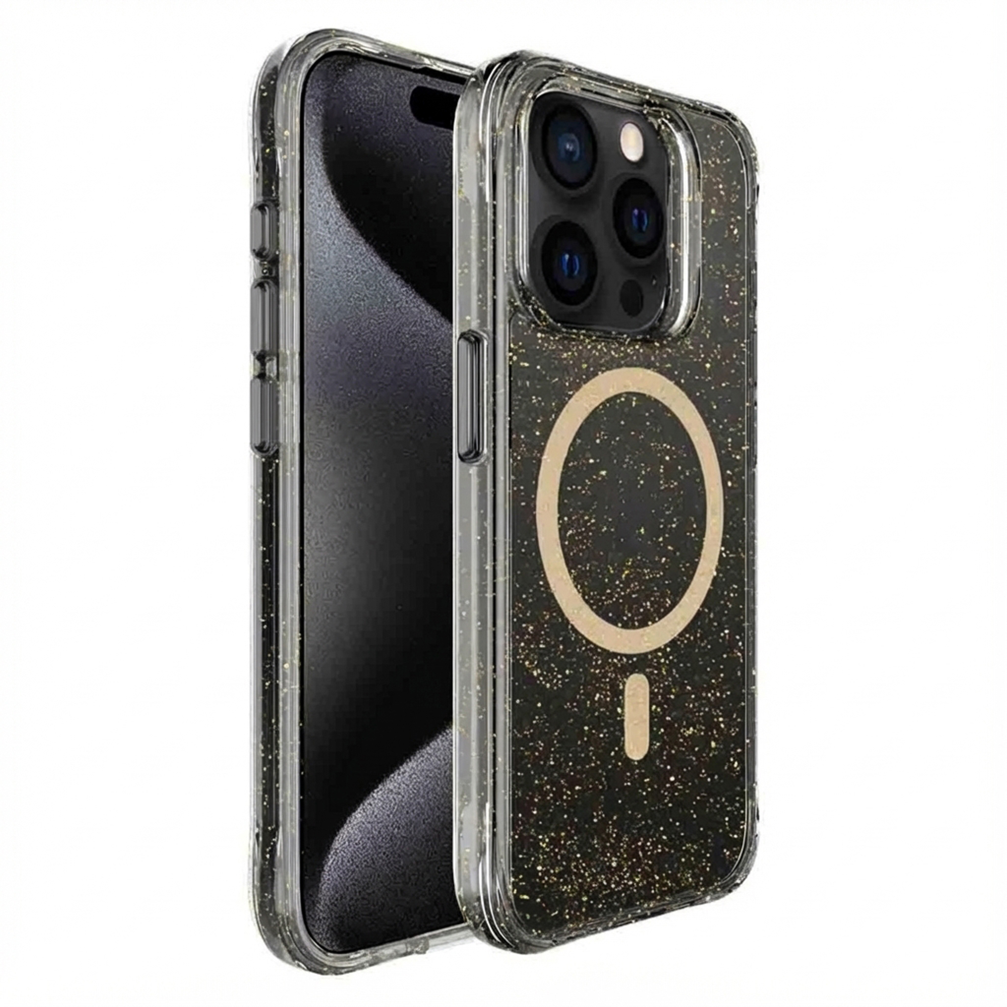 imoshion Klare Glitter Backcover mit MagSafe für das Apple iPhone 15 Pro Max - Gold