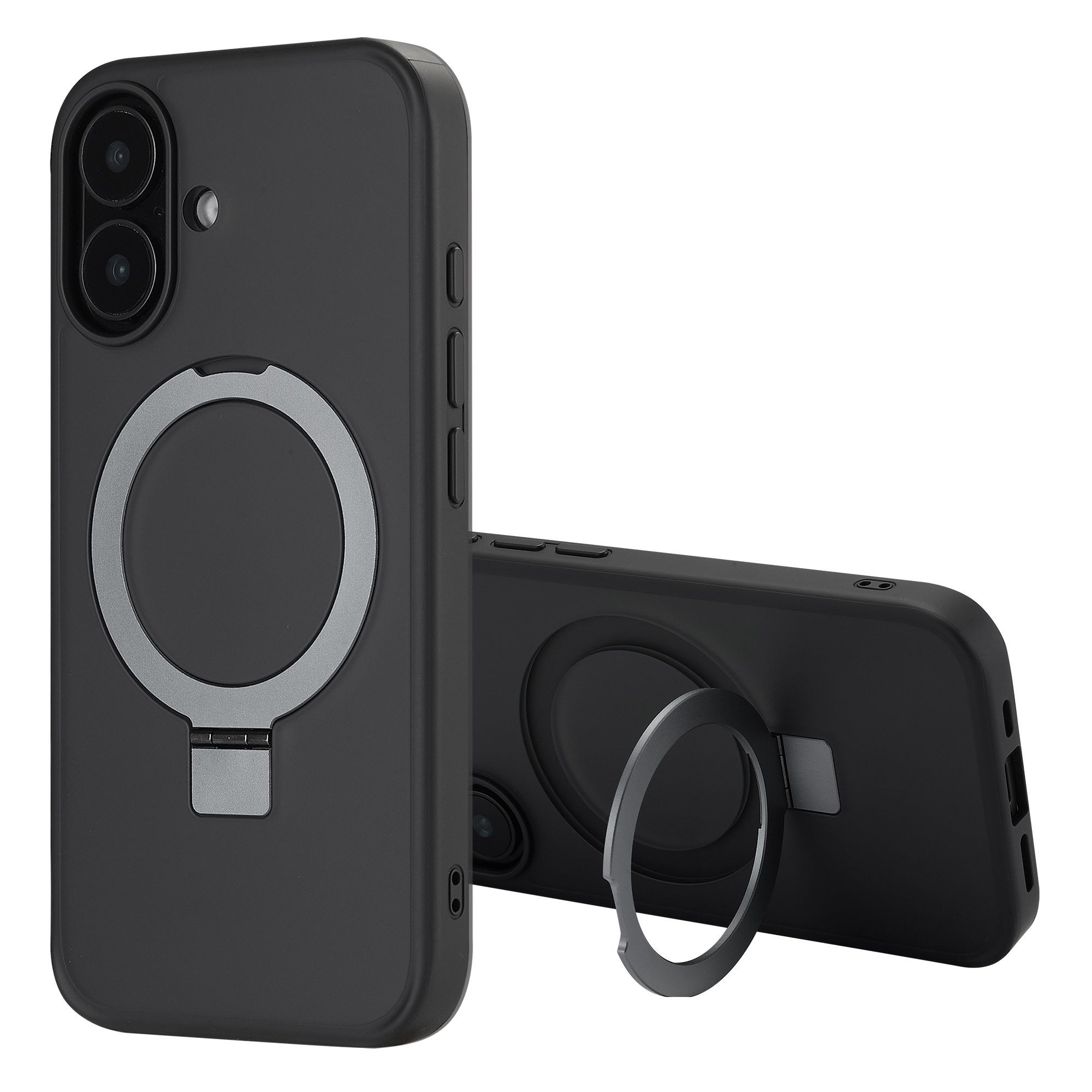 Accezz Ring Stand Backcover mit MagSafe für das Apple iPhone 16 - Schwarz