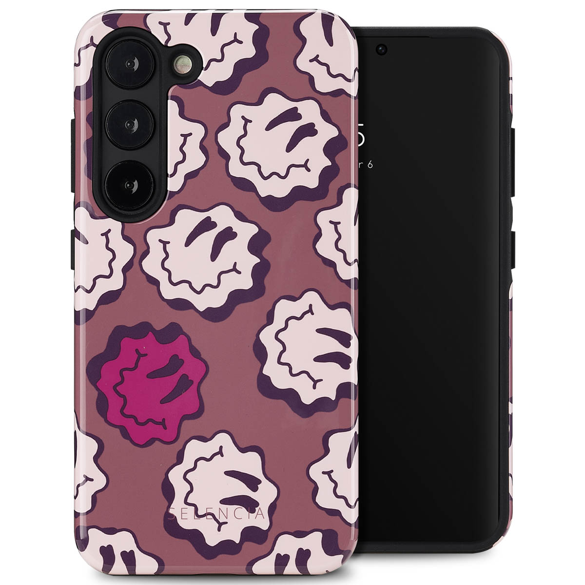 Selencia Vivid Back Cover für das Samsung Galaxy S23 - Wavy Smiley Pink