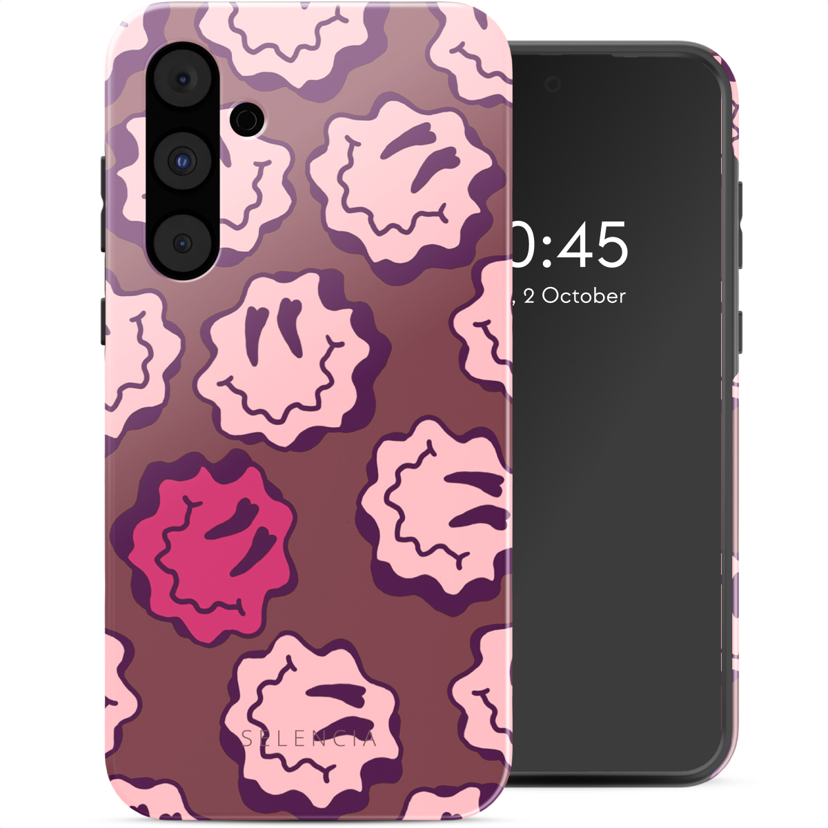 Selencia Vivid Back Cover für das Samsung Galaxy A55 - Wavy Smiley Pink