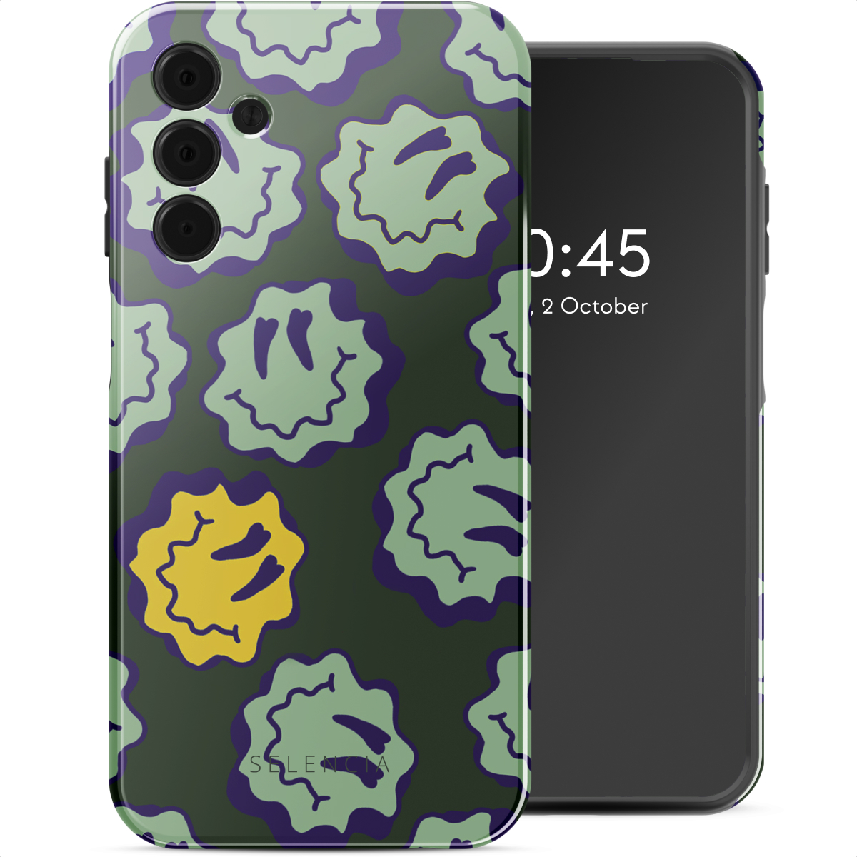 Selencia Vivid Back Cover für das Samsung Galaxy A15 (5G) - Wavy Smiley Green