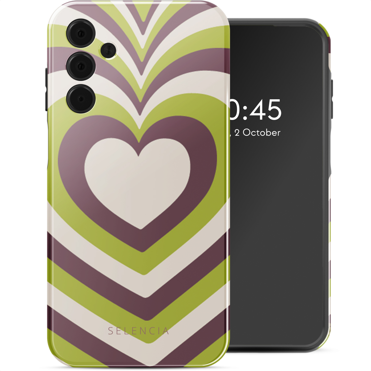 Selencia Vivid Back Cover für das Samsung Galaxy A15 (5G) - Double Hearts Plum Fern