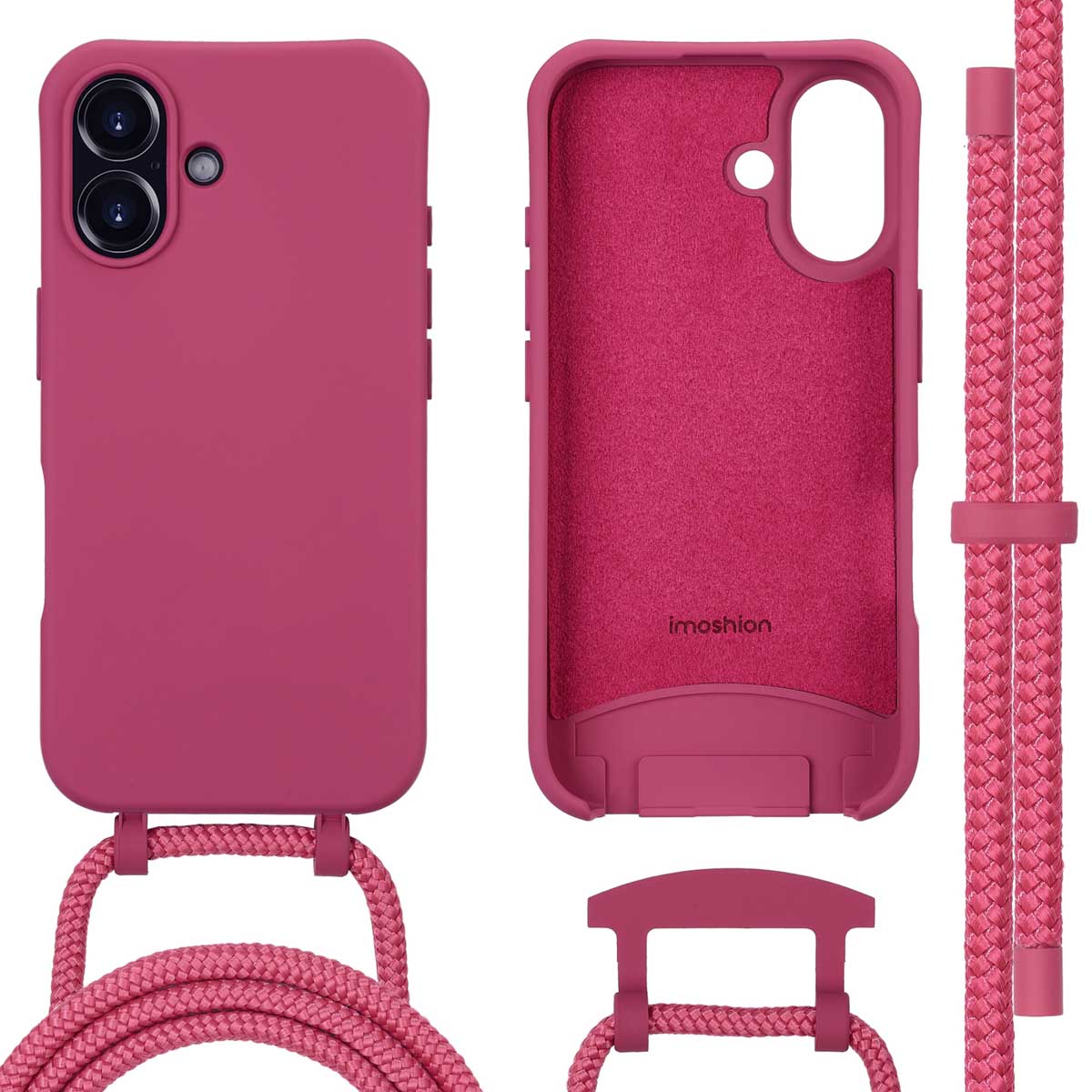 imoshion Color Backcover mit abnehmbarem Handykette und MagSafe für das Apple iPhone 16 - Raspberry