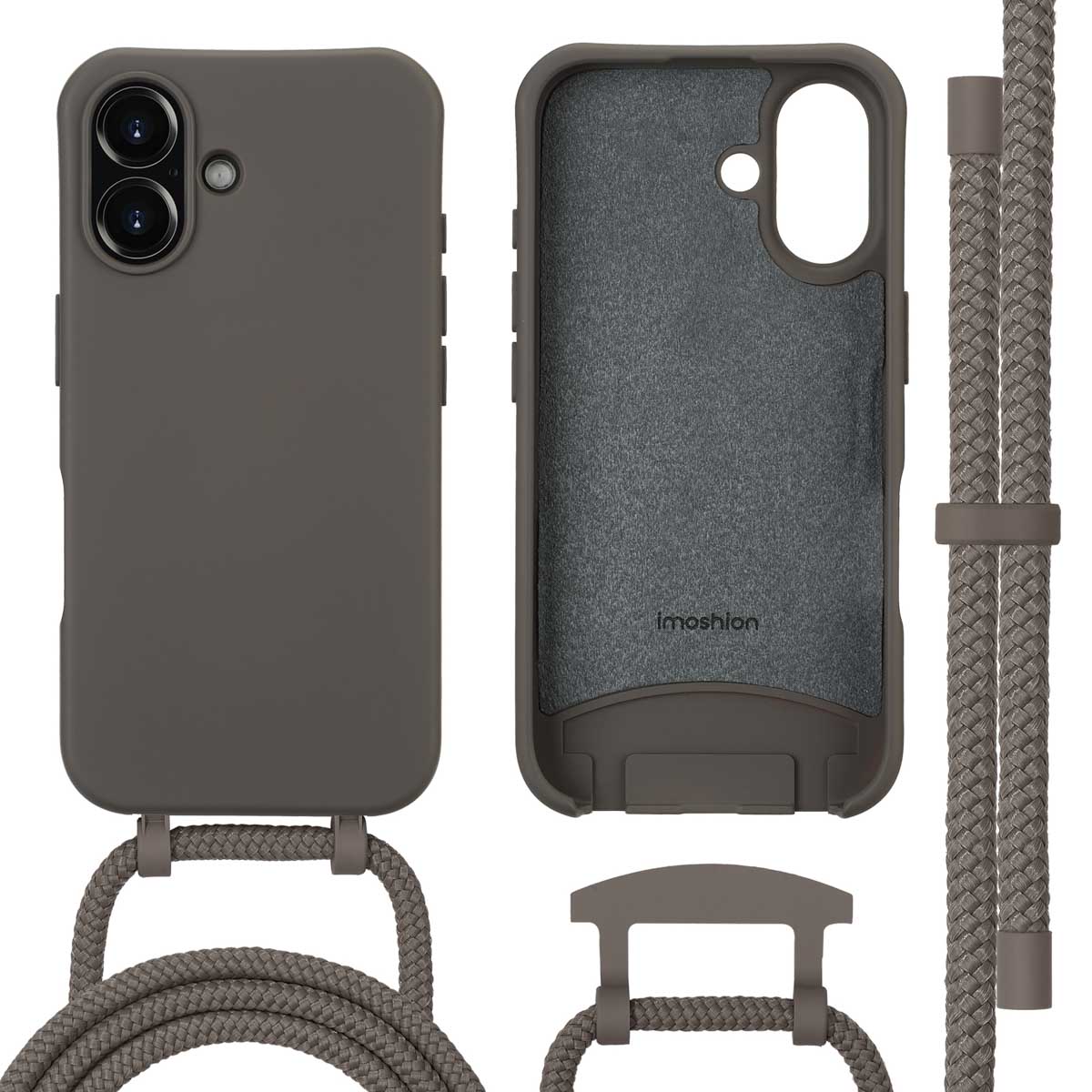 imoshion Color Backcover mit abnehmbarem Handykette und MagSafe für das Apple iPhone 16 - Black Coffee