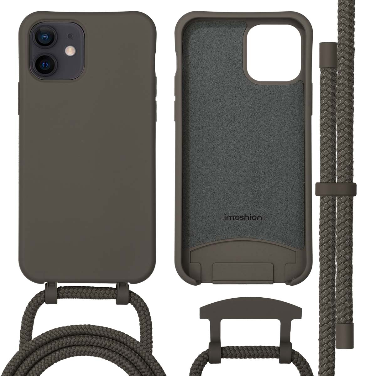 imoshion Color Backcover mit abnehmbarem Handykette und MagSafe für das Apple iPhone 12 (Pro) - Black Coffee