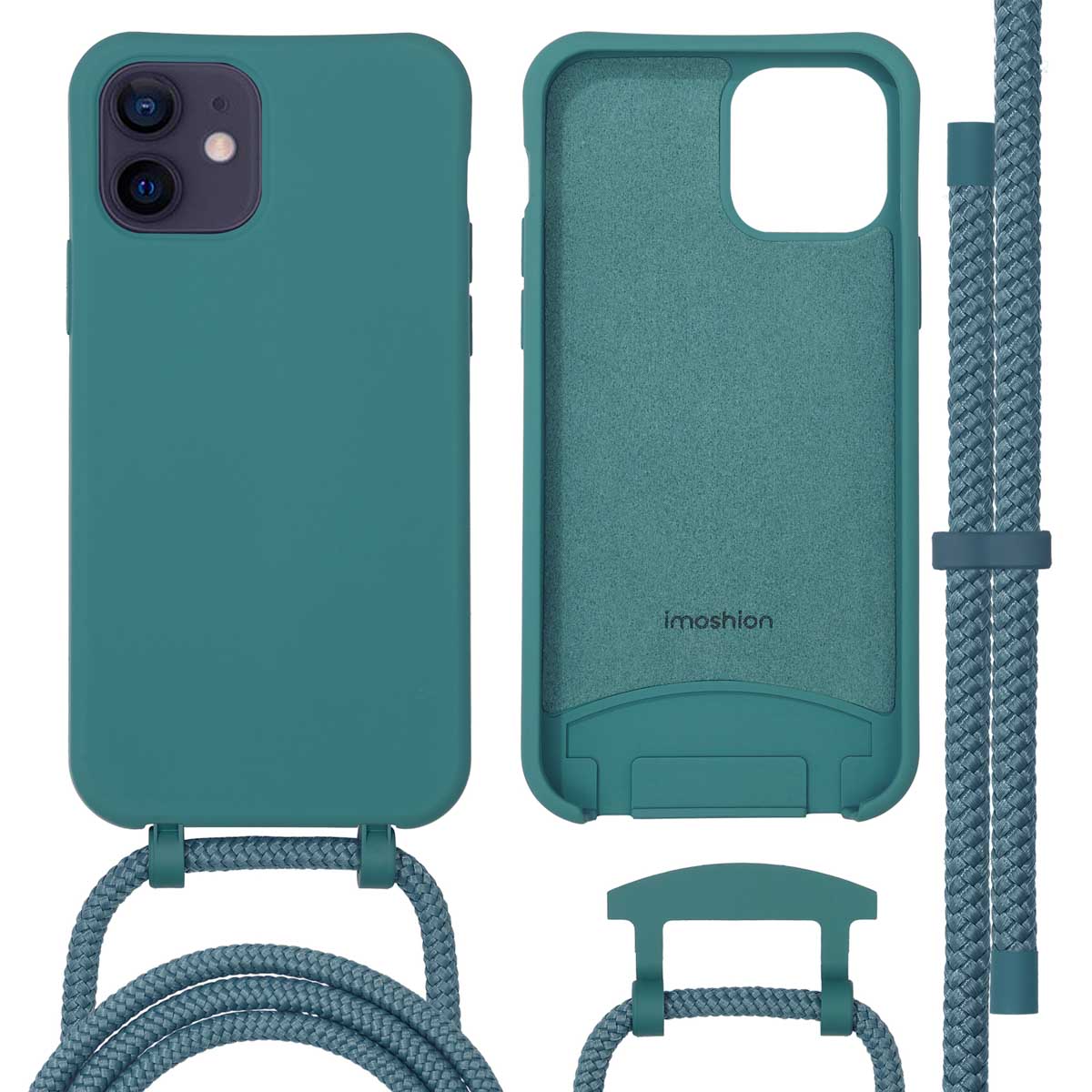 imoshion Color Backcover mit abnehmbarem Handykette und MagSafe für das Apple iPhone 12 (Pro) - Dunkelgrün