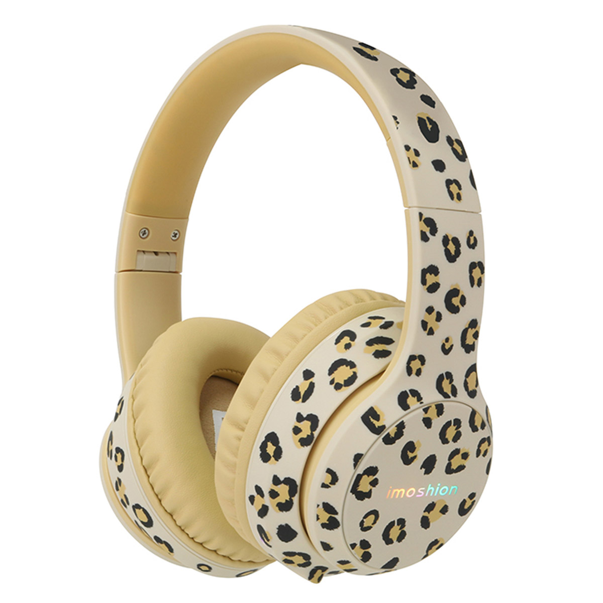 imoshion Special Edition - Kabellose Kinderkopfhörer mit Leopardenmuster LED Light - Dezibelbegrenzer - Mit AUX-kabel - Leopard