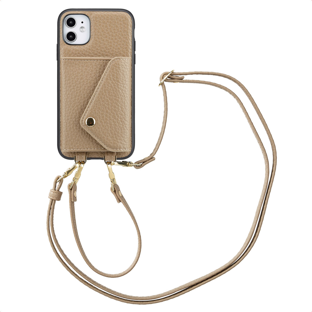 Selencia Sera HandyHülle mit Kordel und Umschlag-Kartenhalter für das Apple iPhone 11 - Taupe