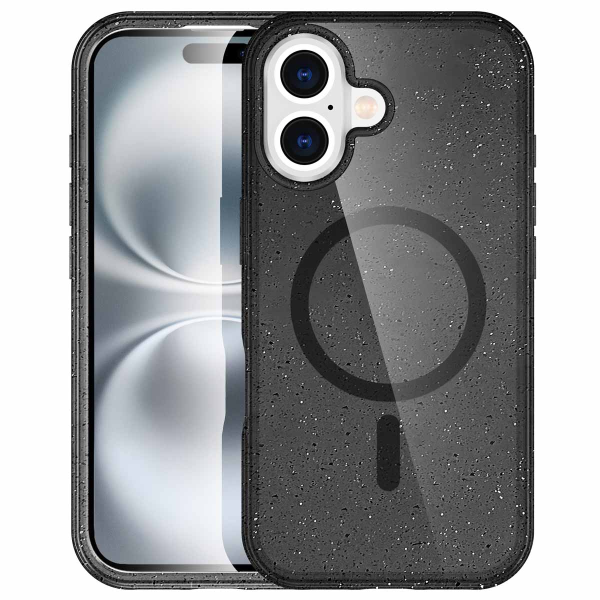 imoshion Sparkle Back Cover mit MagSafe für das Apple iPhone 16 - Glitter Schwarz